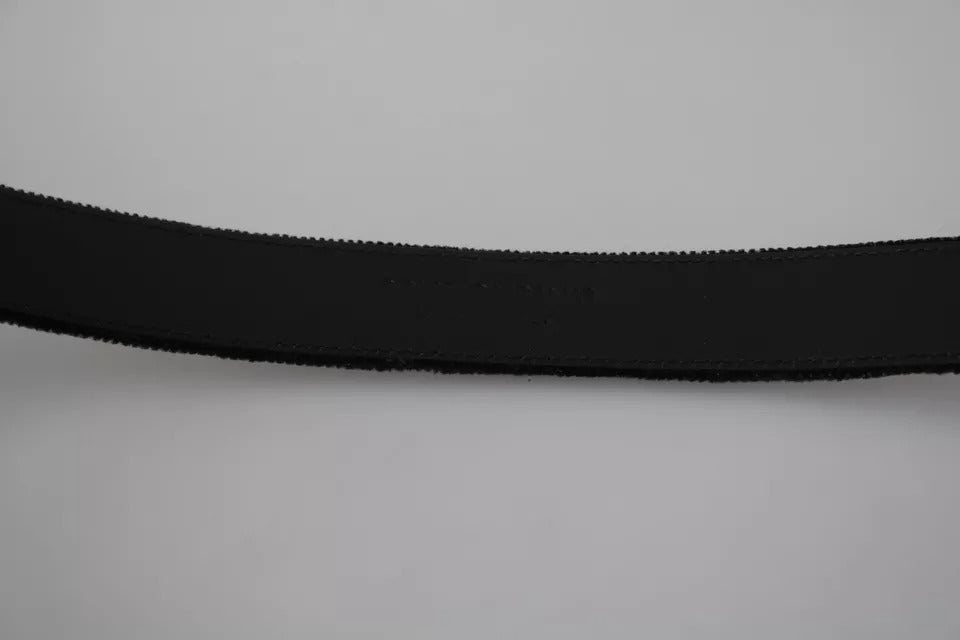 Dolce & Gabbana Black Velvet Silver Tone Metal Buckle Men Belt | Regal Royce