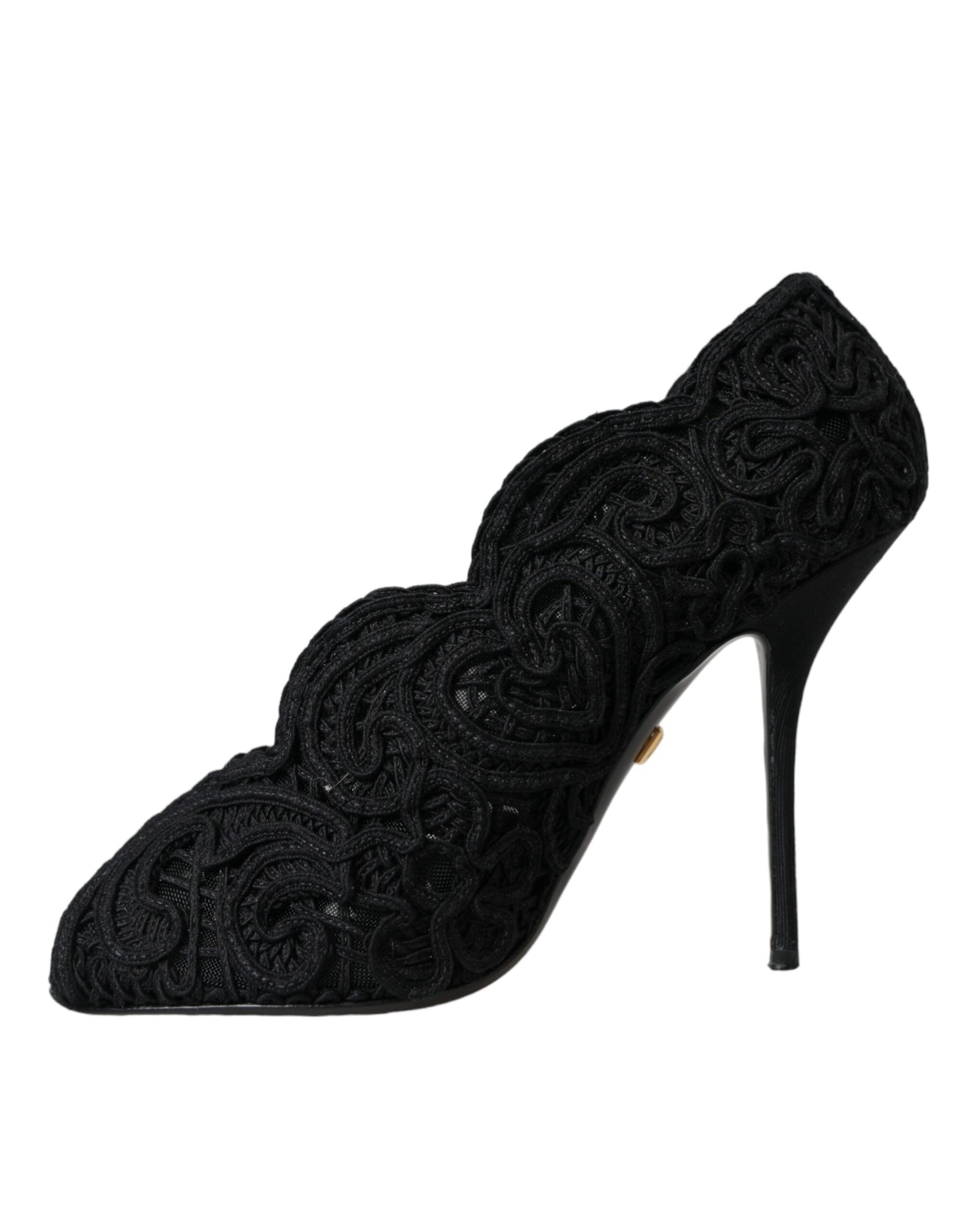Dolce & Gabbana Black Cordonetto Ricamo Pump Open Toe Shoes | Regal Royce