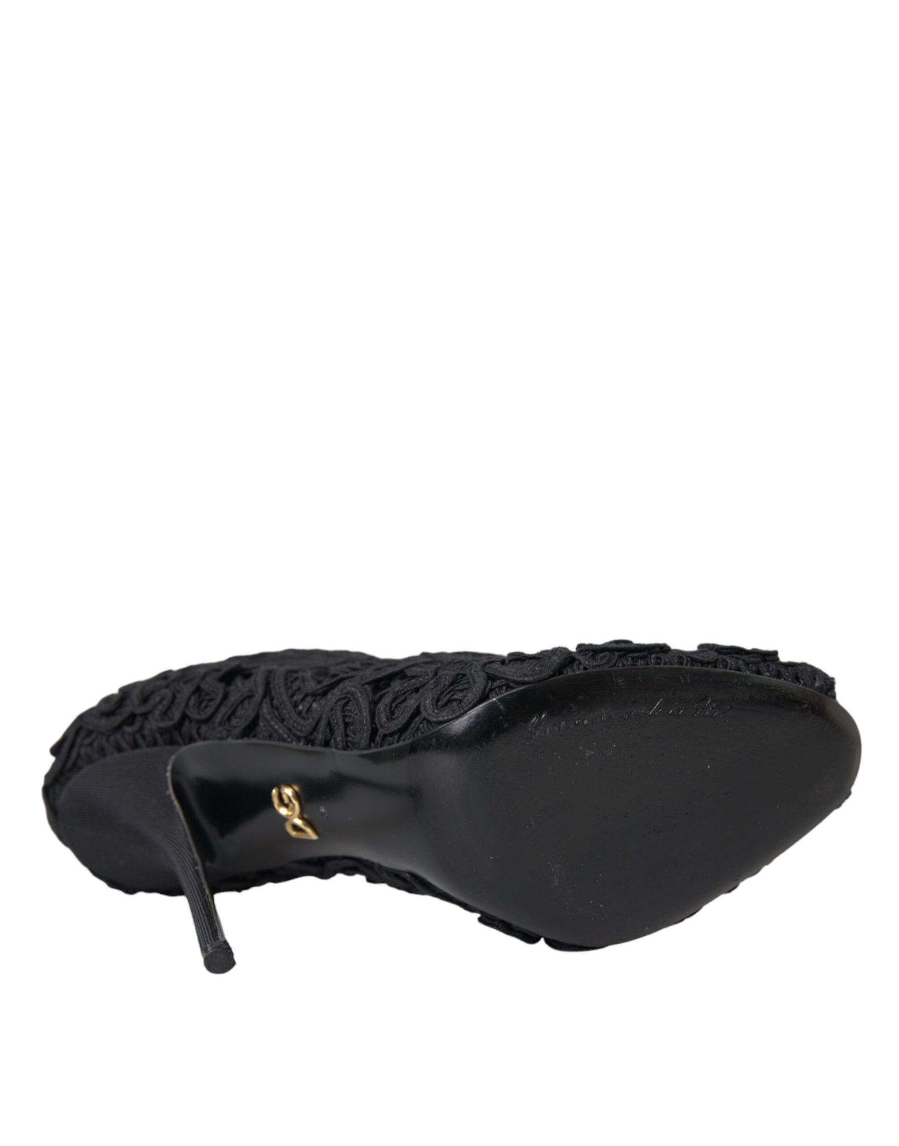 Dolce & Gabbana Black Cordonetto Ricamo Pump Open Toe Shoes | Regal Royce