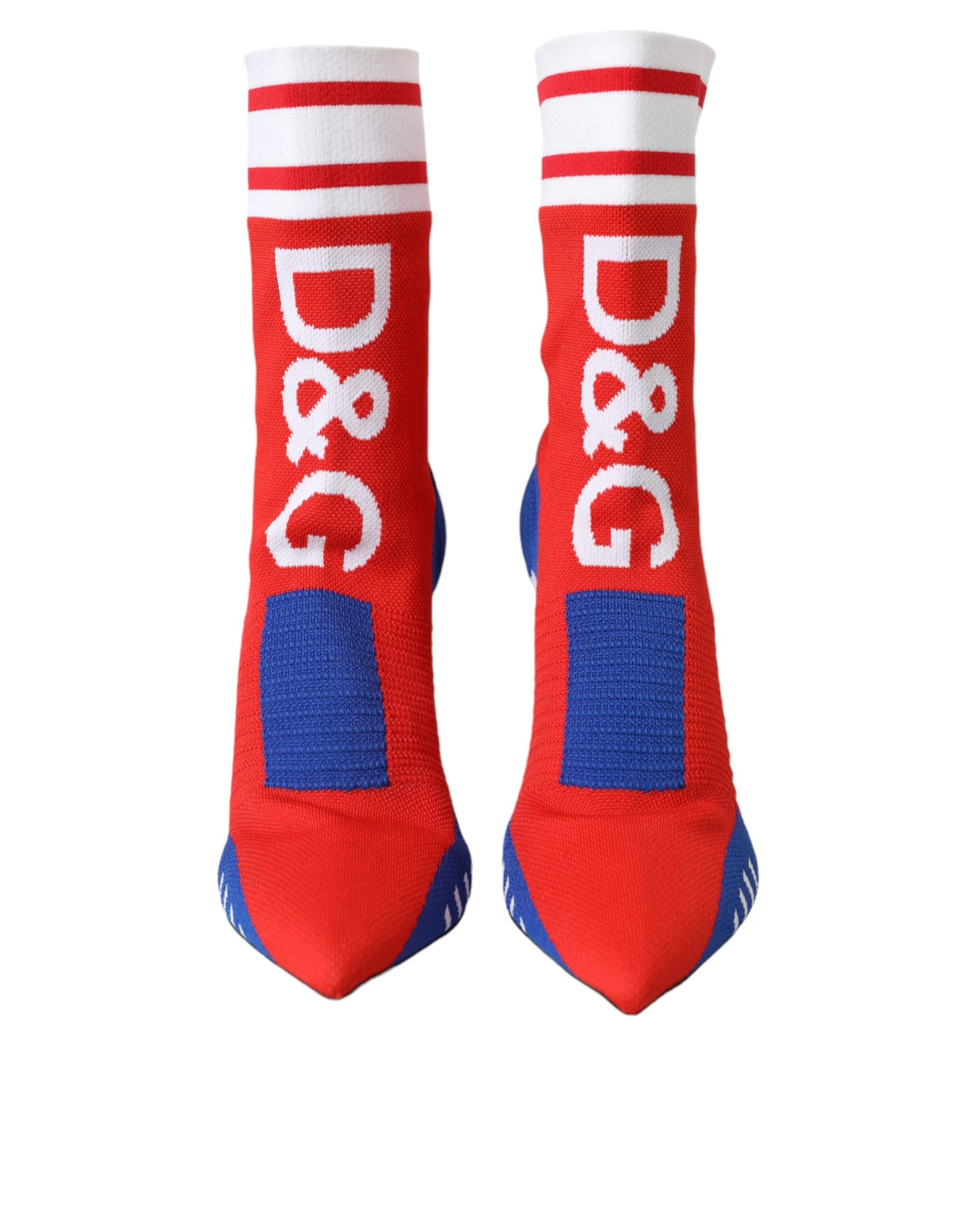 Dolce & Gabbana Red Blue Stretch Sock Style Ankle Boots Logo Shoes | Regal Royce