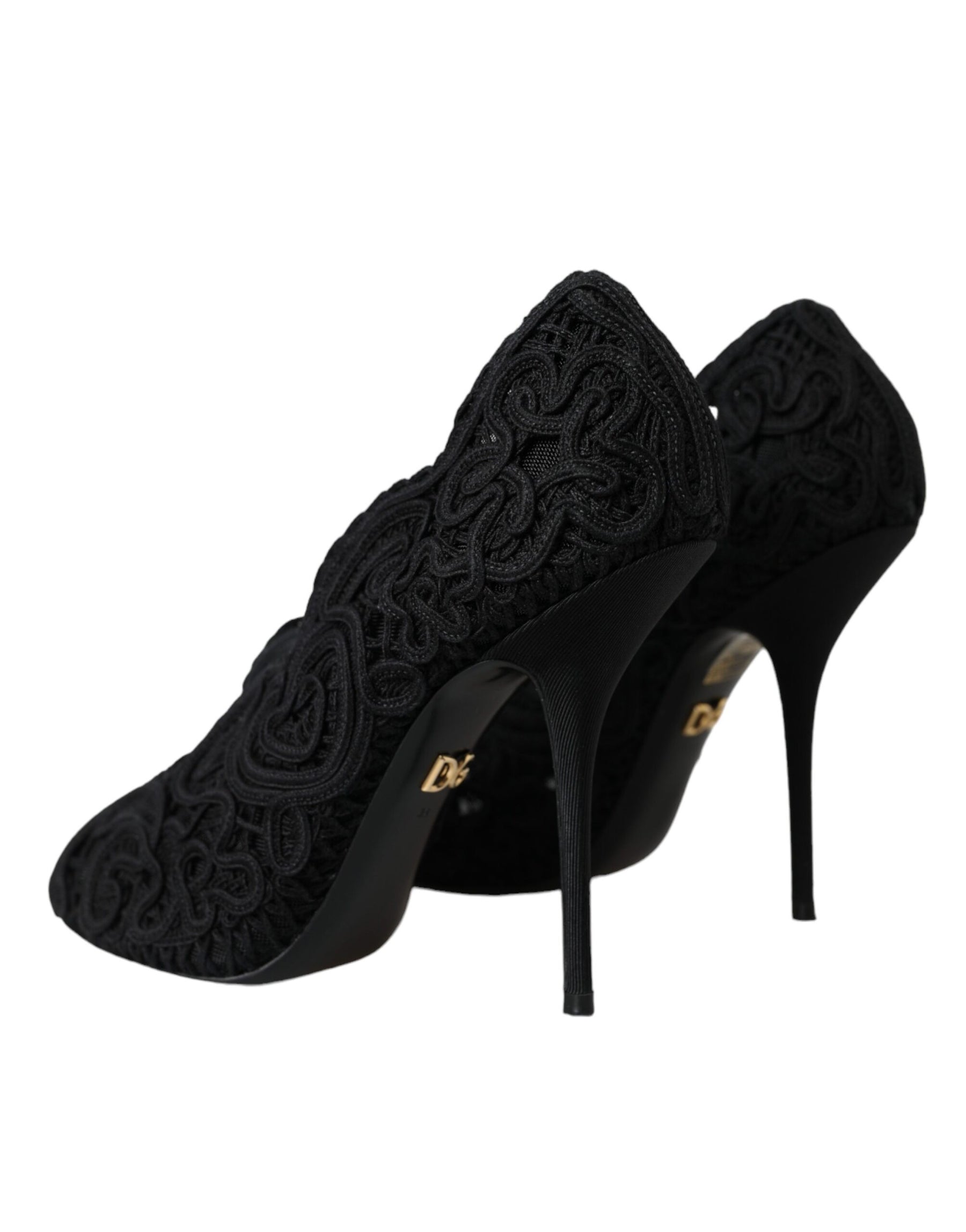 Dolce & Gabbana Black Cordonetto Ricamo Pump Open Toe Shoes | Regal Royce