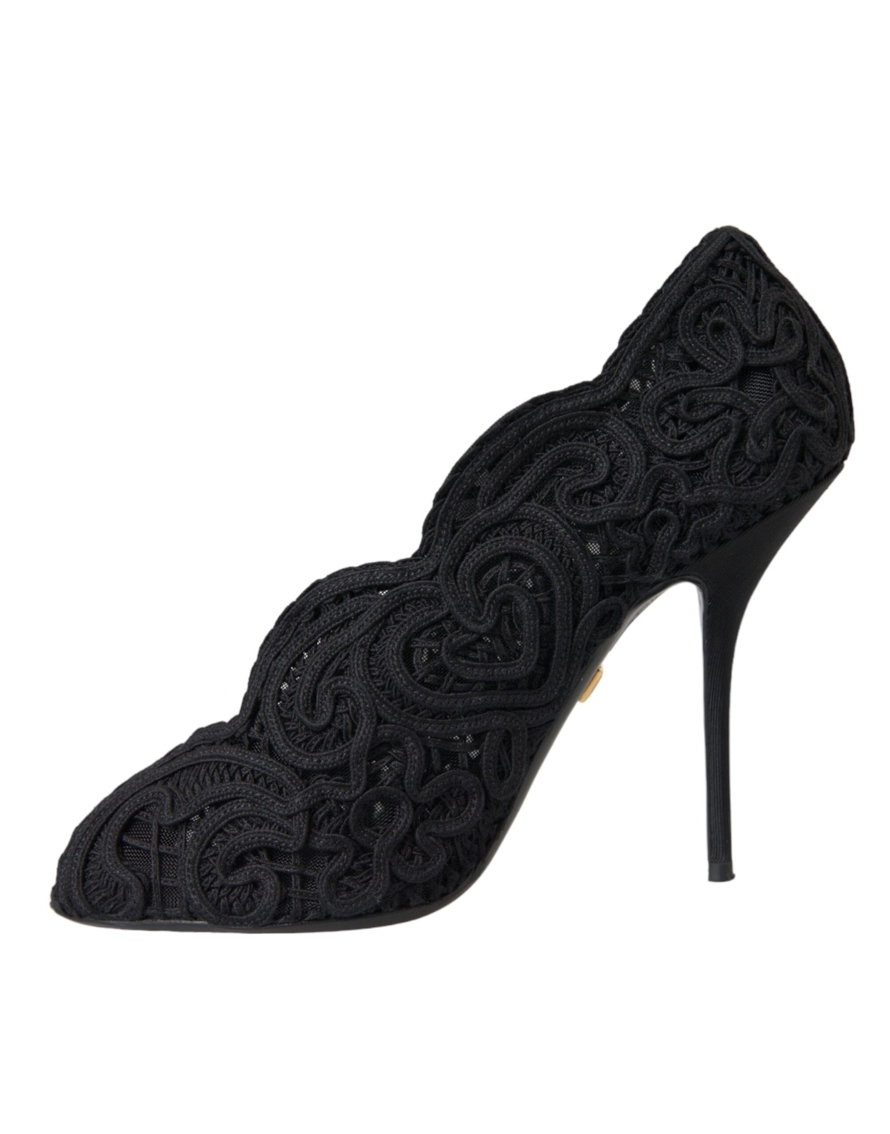 Dolce & Gabbana Black Cordonetto Ricamo Pump Open Toe Shoes | Regal Royce