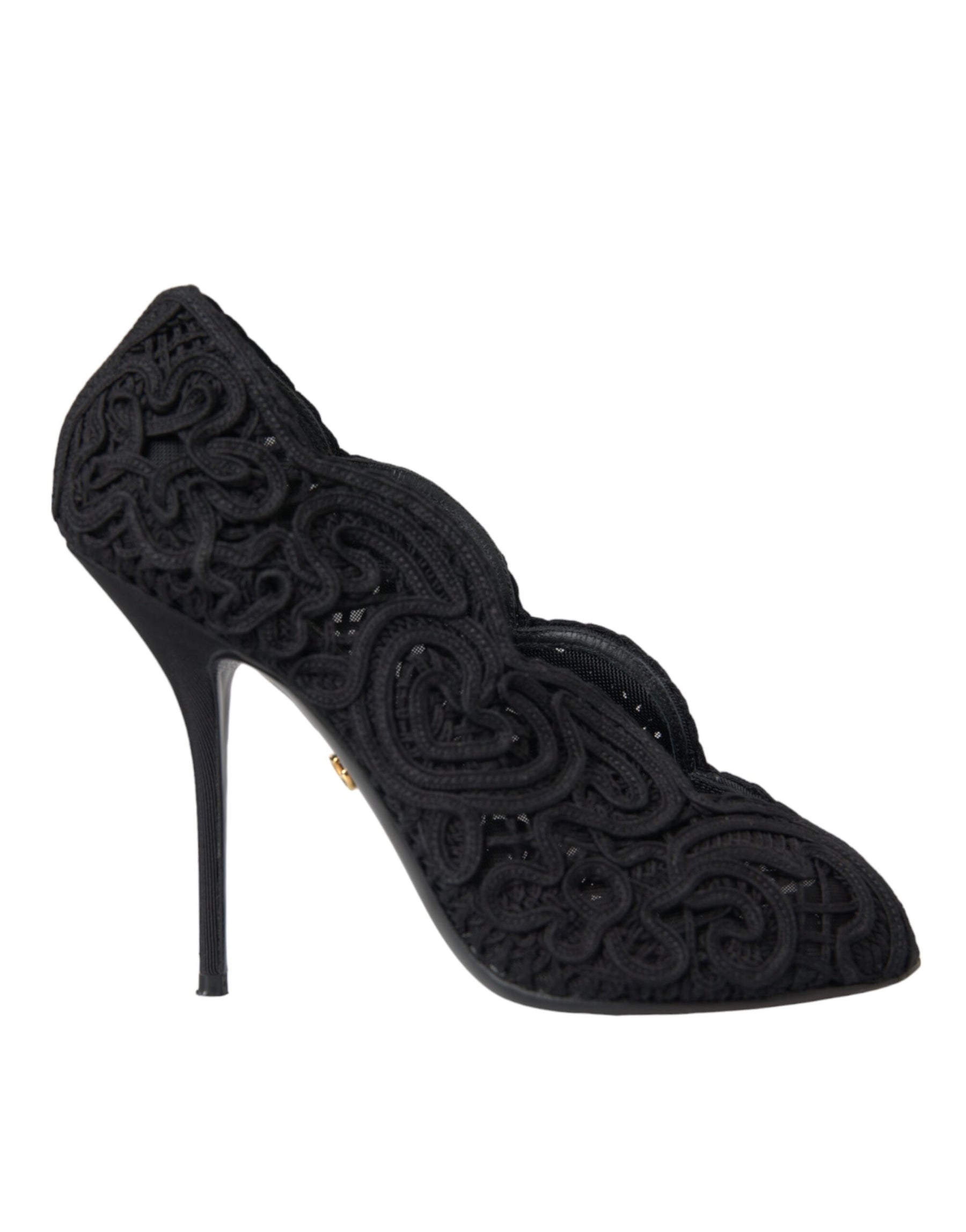 Dolce & Gabbana Black Cordonetto Ricamo Pump Open Toe Shoes | Regal Royce