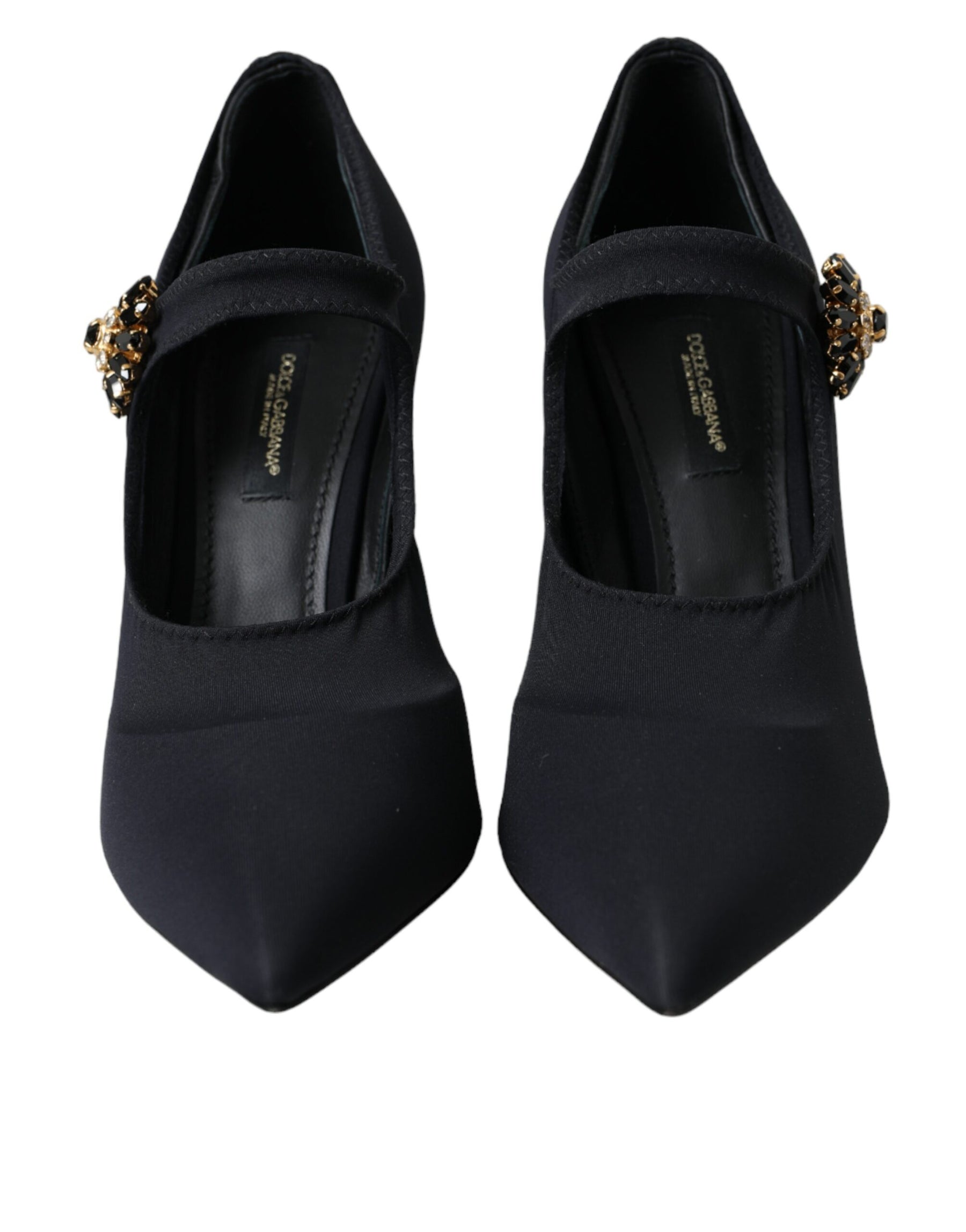 Dolce & Gabbana Black Mary Jane Jersey Crystal Pumps Shoes | Regal Royce