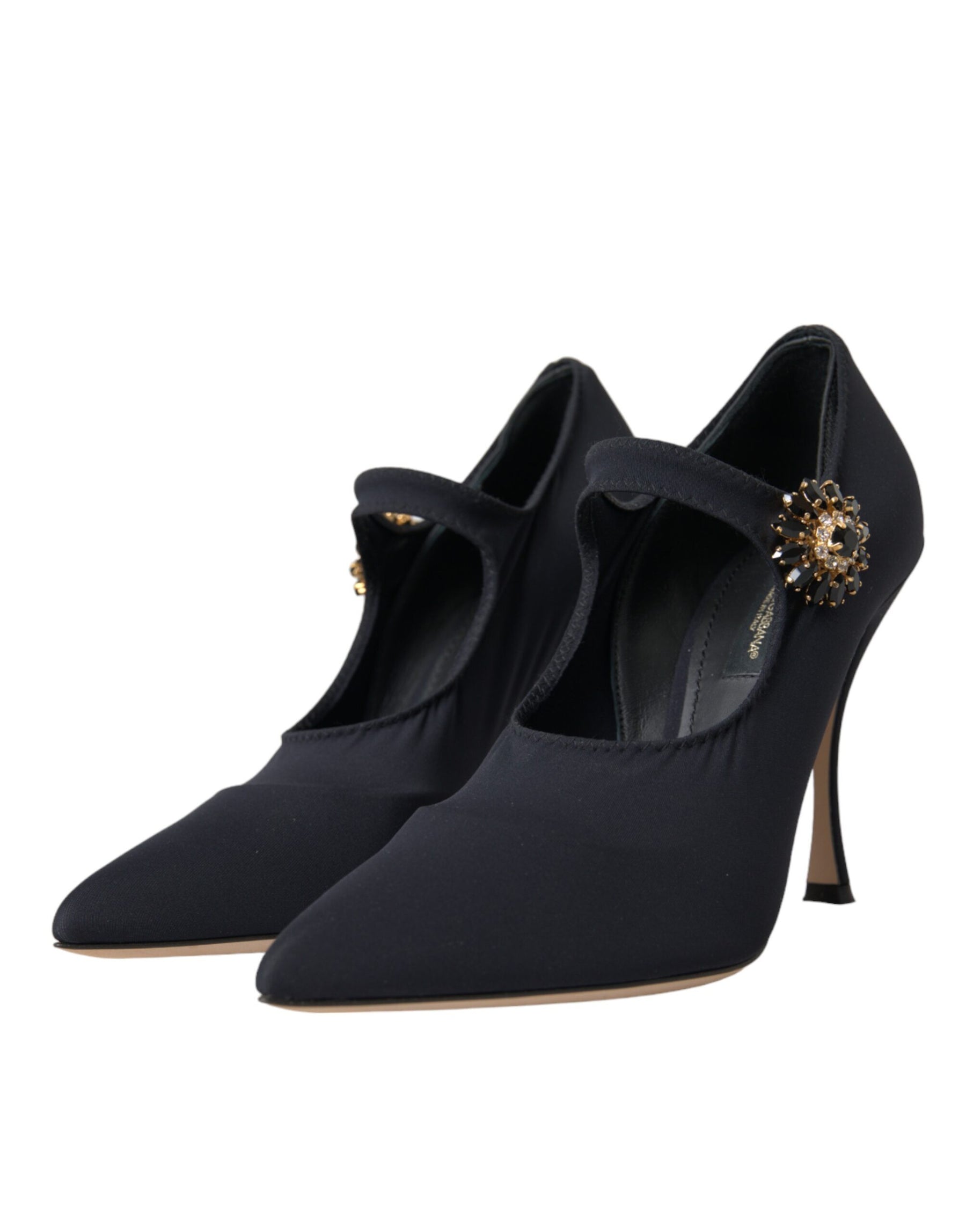 Dolce & Gabbana Black Mary Jane Jersey Crystal Pumps Shoes | Regal Royce