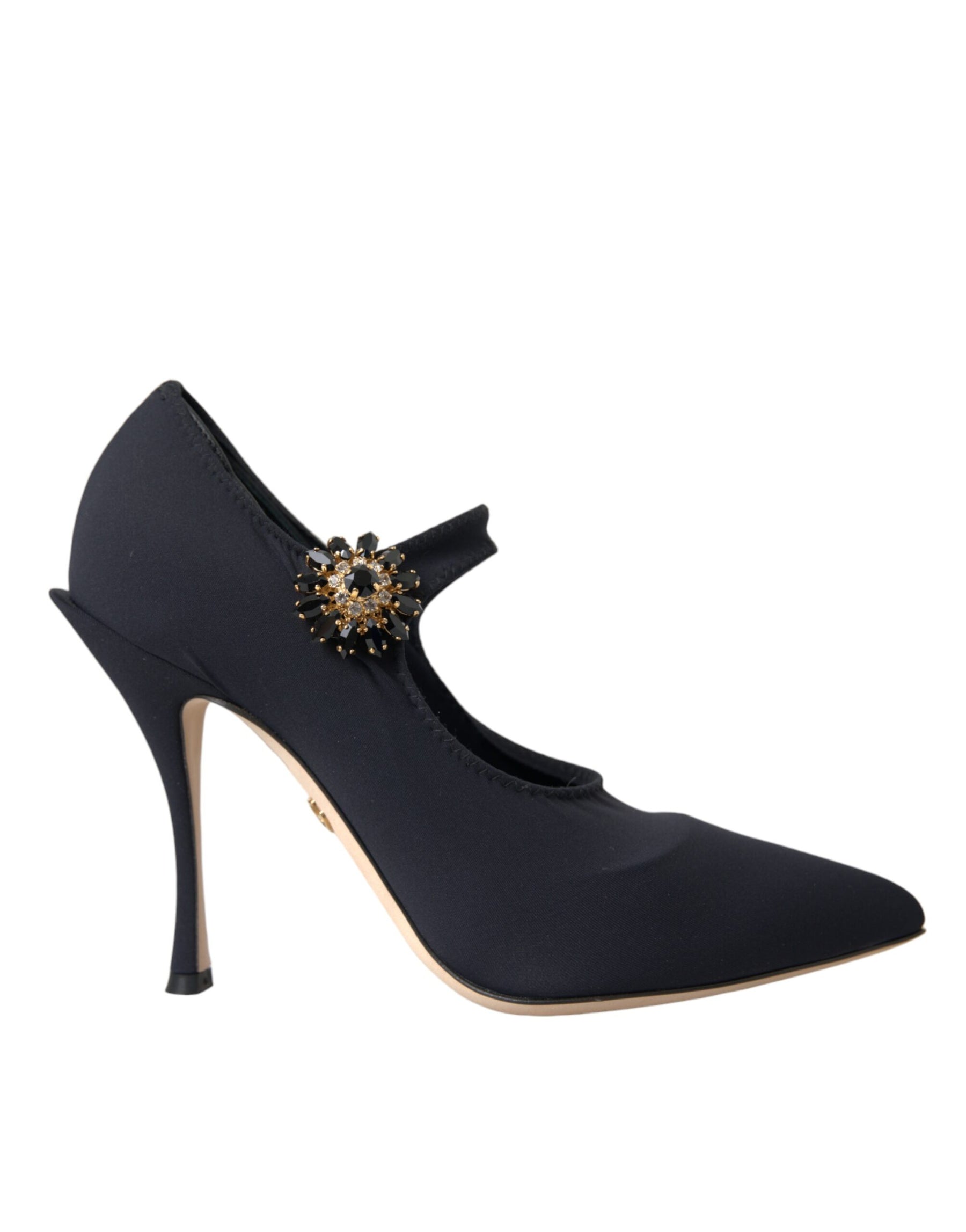 Dolce & Gabbana Black Mary Jane Jersey Crystal Pumps Shoes | Regal Royce