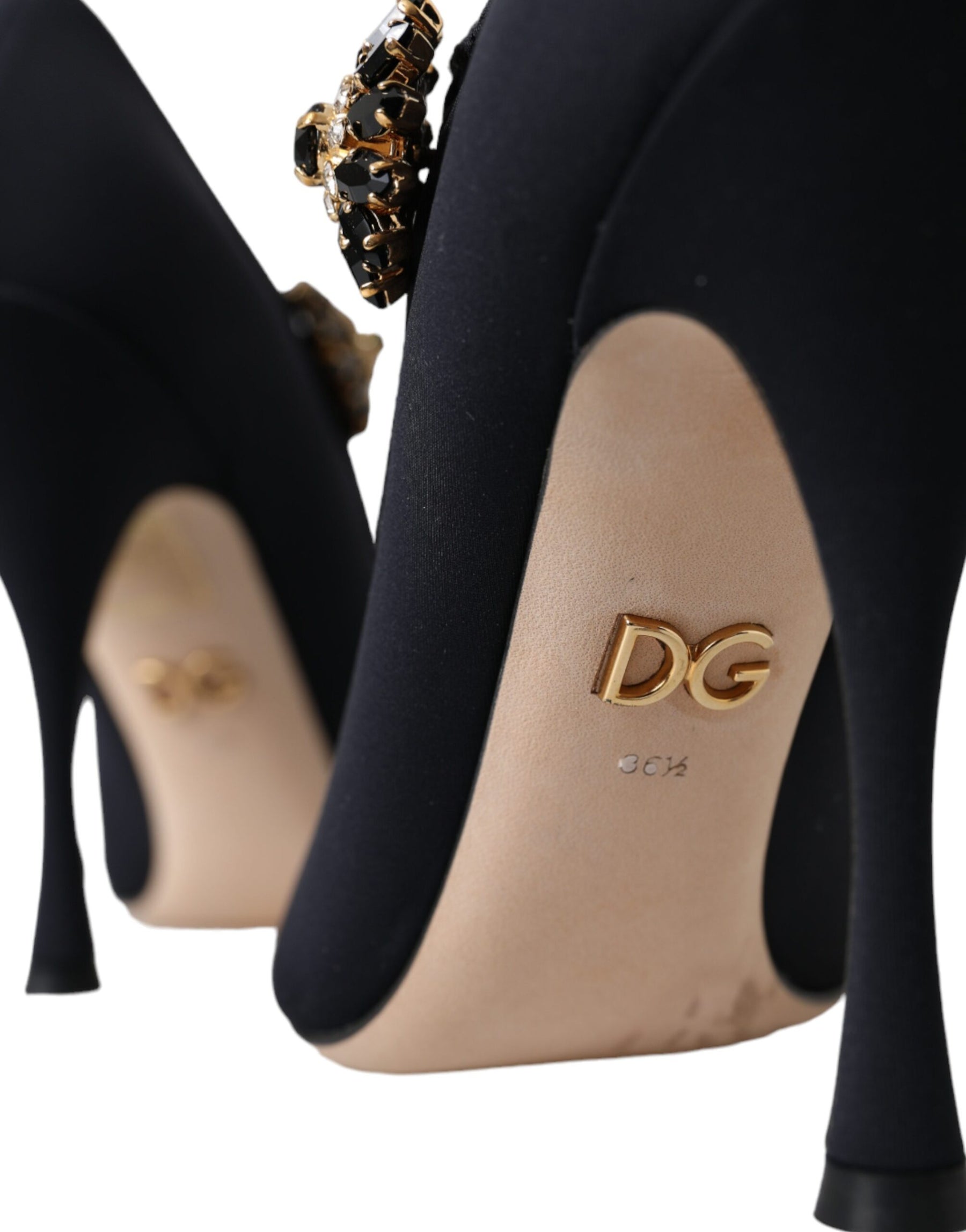 Dolce & Gabbana Black Mary Jane Jersey Crystal Pumps Shoes | Regal Royce