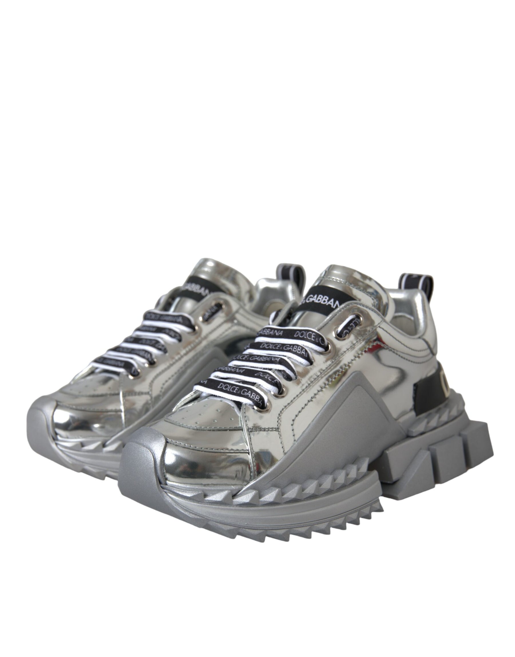 Dolce & Gabbana Silver Leather Super Queen Sneakers Shoes | Regal Royce