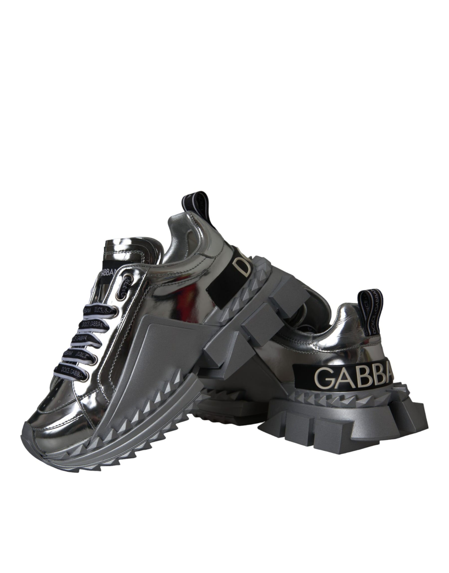 Dolce & Gabbana Silver Leather Super Queen Sneakers Shoes | Regal Royce