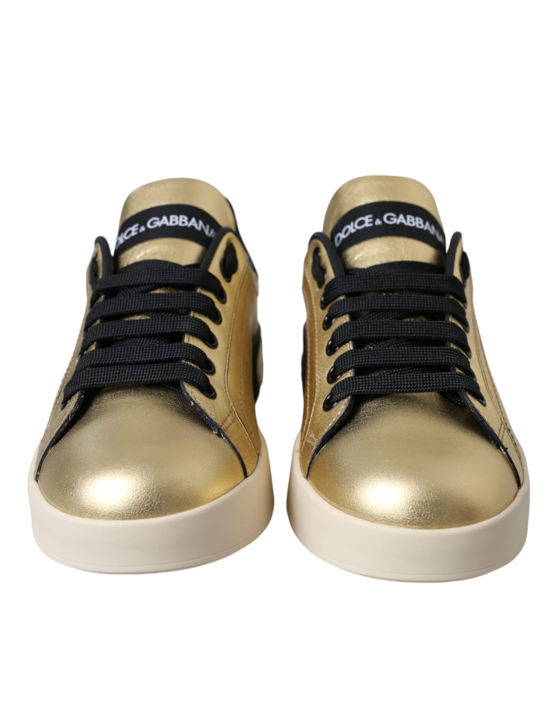 Dolce & Gabbana Gold Portofino Calf Leather Sneakers Women Shoes | Regal Royce