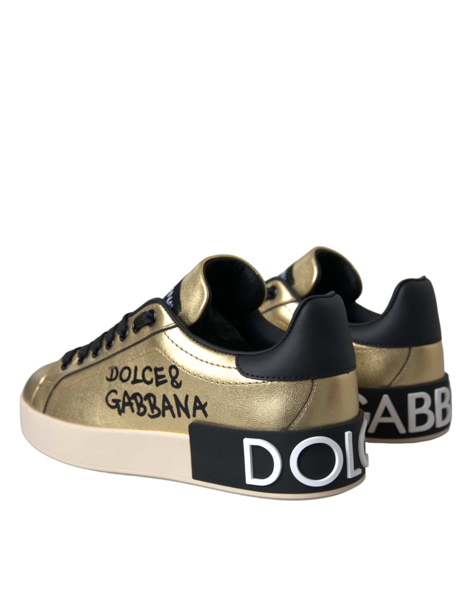 Dolce & Gabbana Gold Portofino Calf Leather Sneakers Women Shoes | Regal Royce