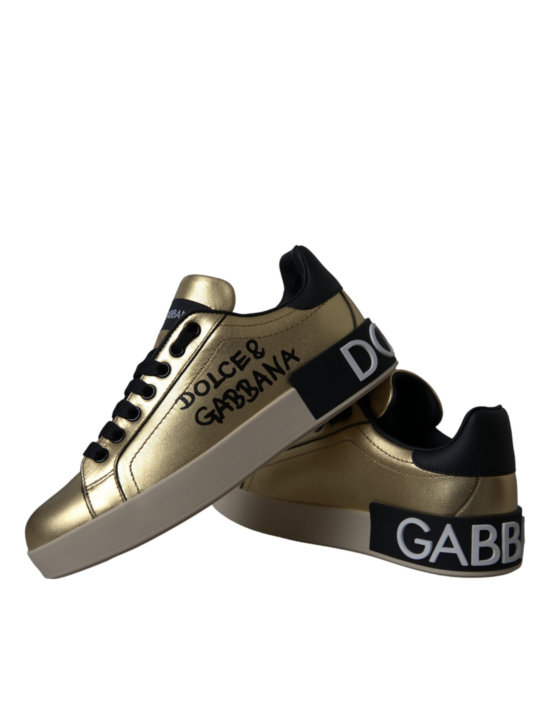 Dolce & Gabbana Gold Portofino Calf Leather Sneakers Women Shoes | Regal Royce