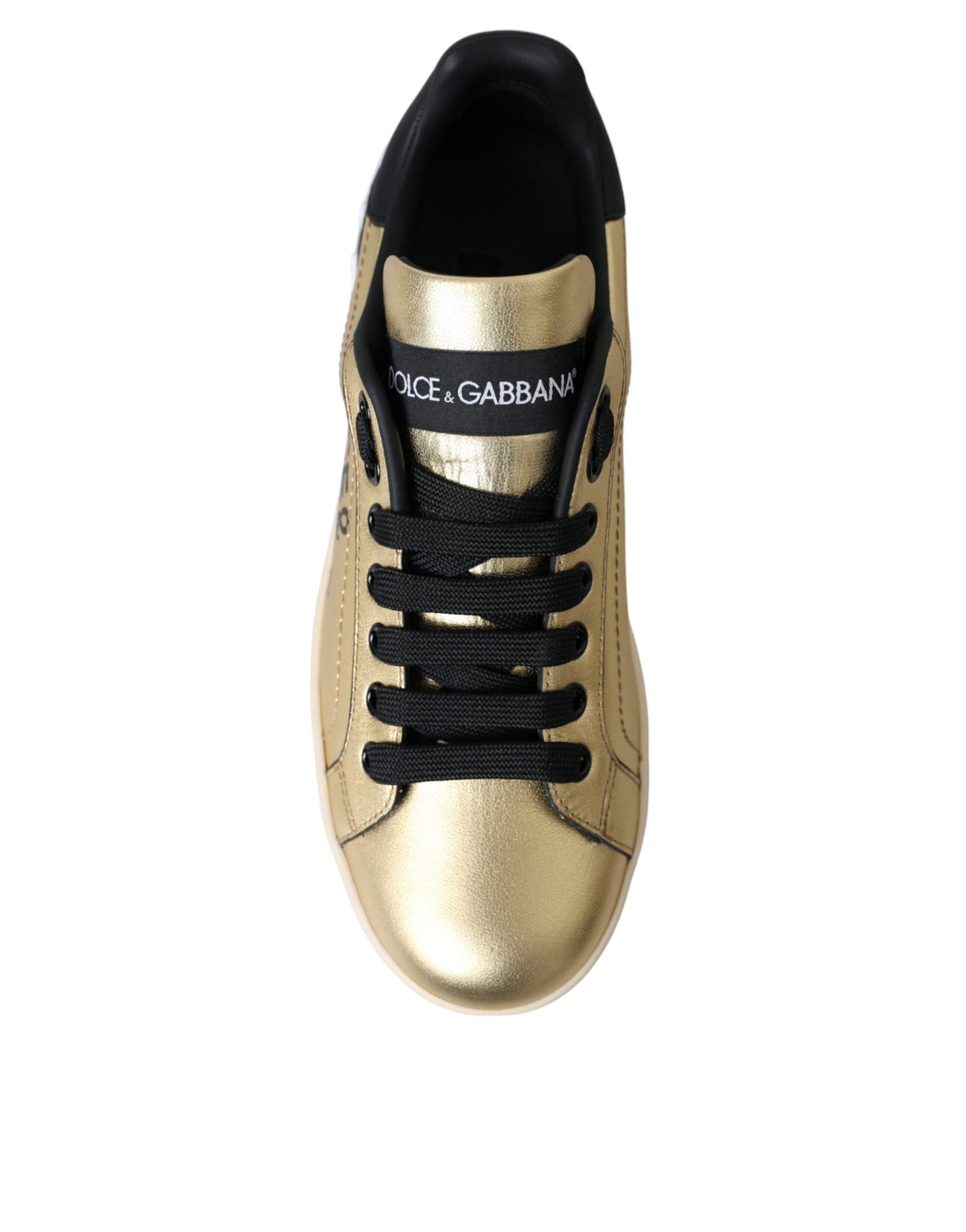 Dolce & Gabbana Gold Portofino Calf Leather Sneakers Women Shoes | Regal Royce