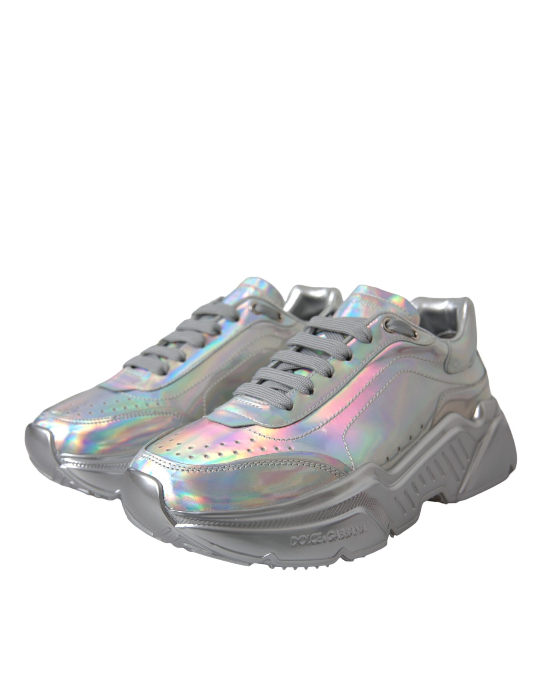 Dolce & Gabbana Silver Iridescent DAYMASTER Leather Sneakers Shoes | Regal Royce