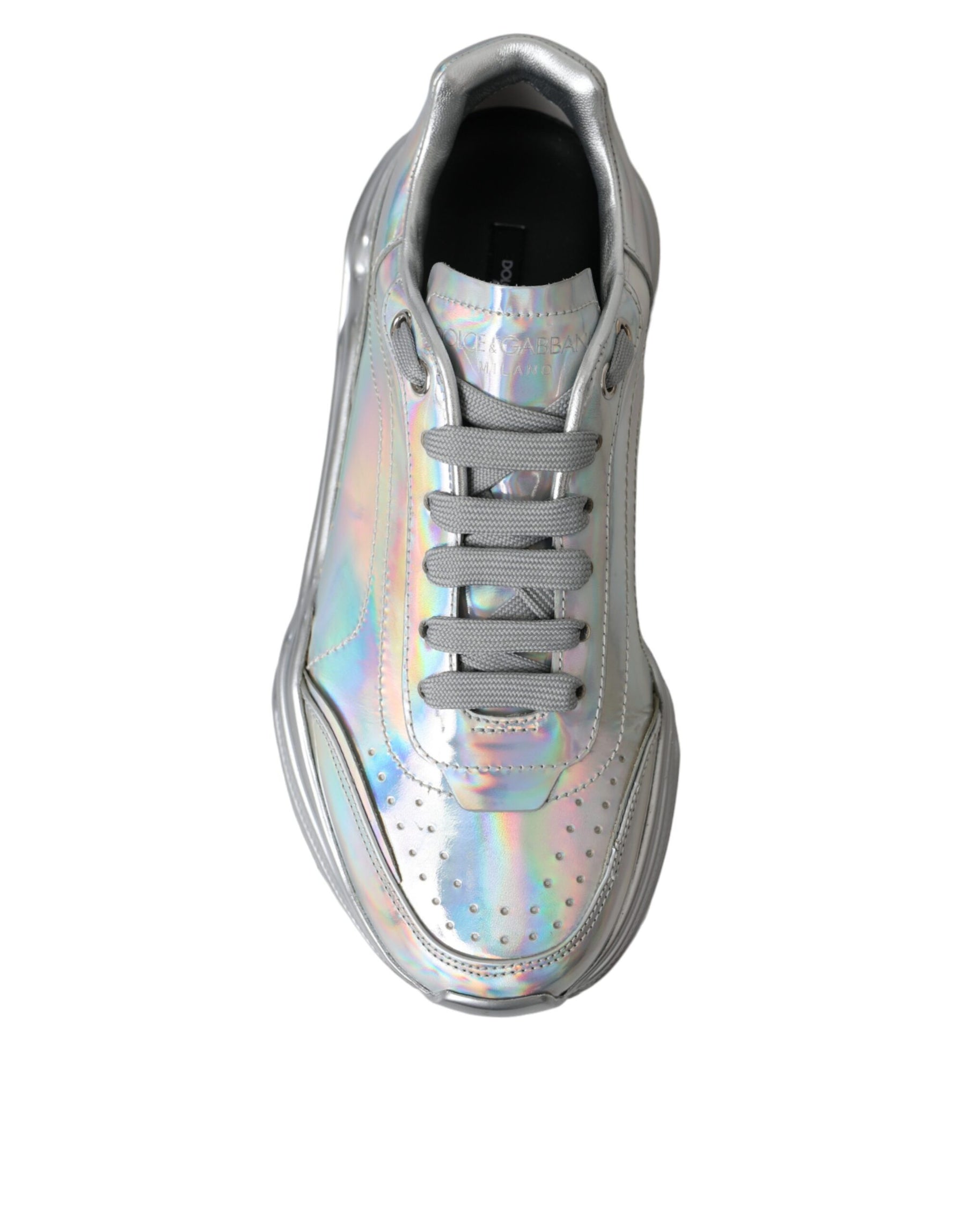Dolce & Gabbana Silver Iridescent DAYMASTER Leather Sneakers Shoes | Regal Royce