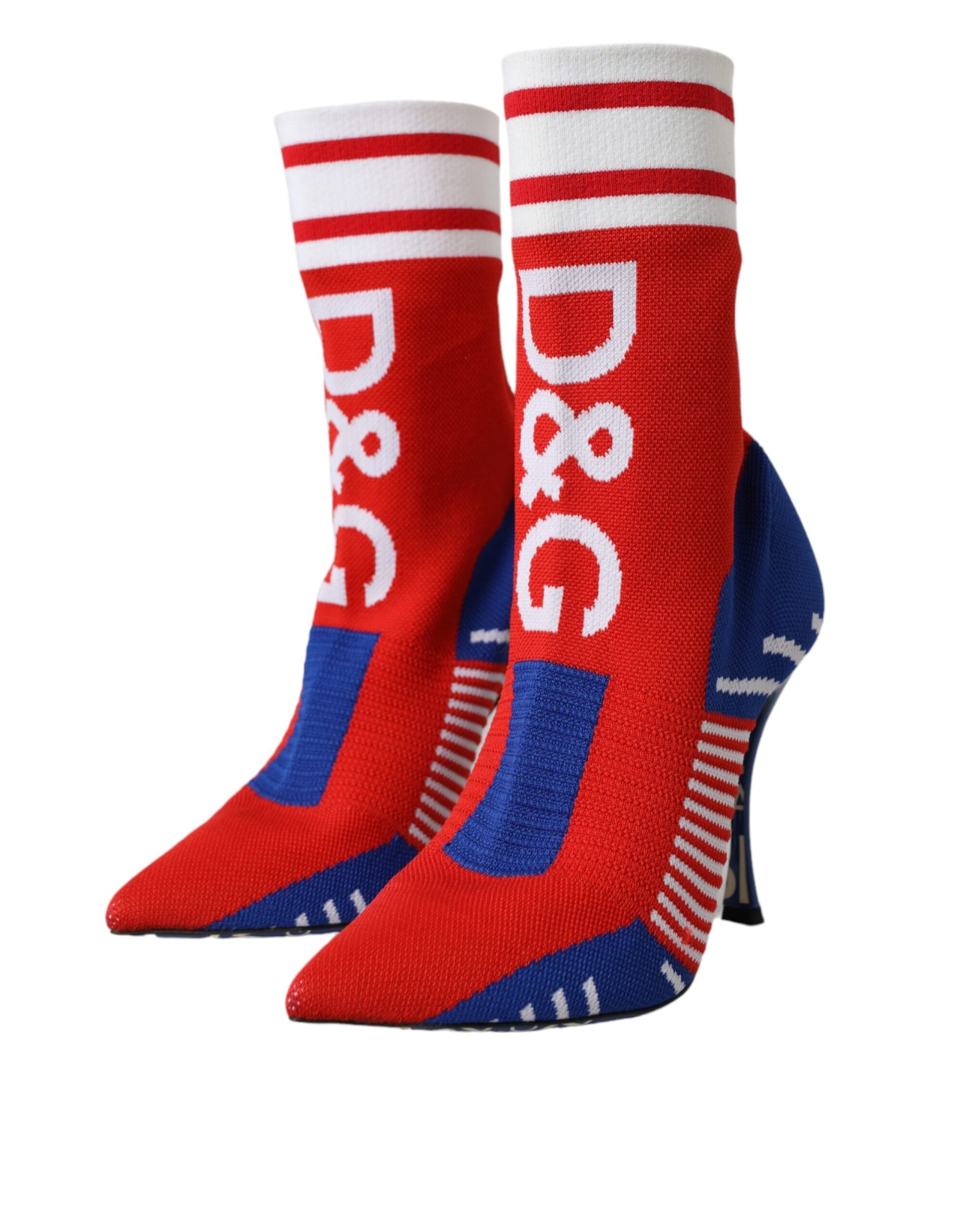 Dolce & Gabbana Red Blue Stretch Sock Style Short Boots Logo Shoes | Regal Royce