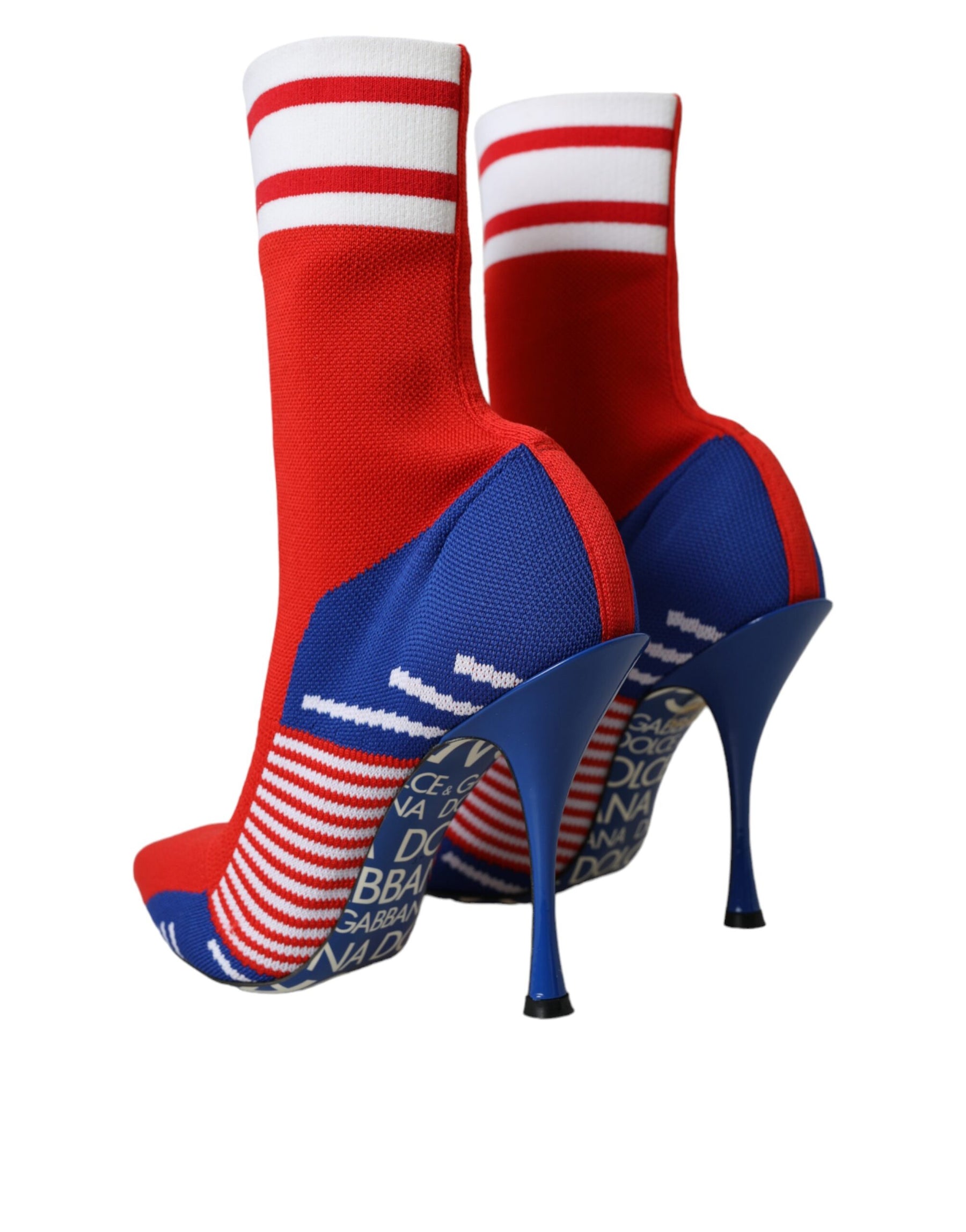 Dolce & Gabbana Red Blue Stretch Sock Style Short Boots Logo Shoes | Regal Royce
