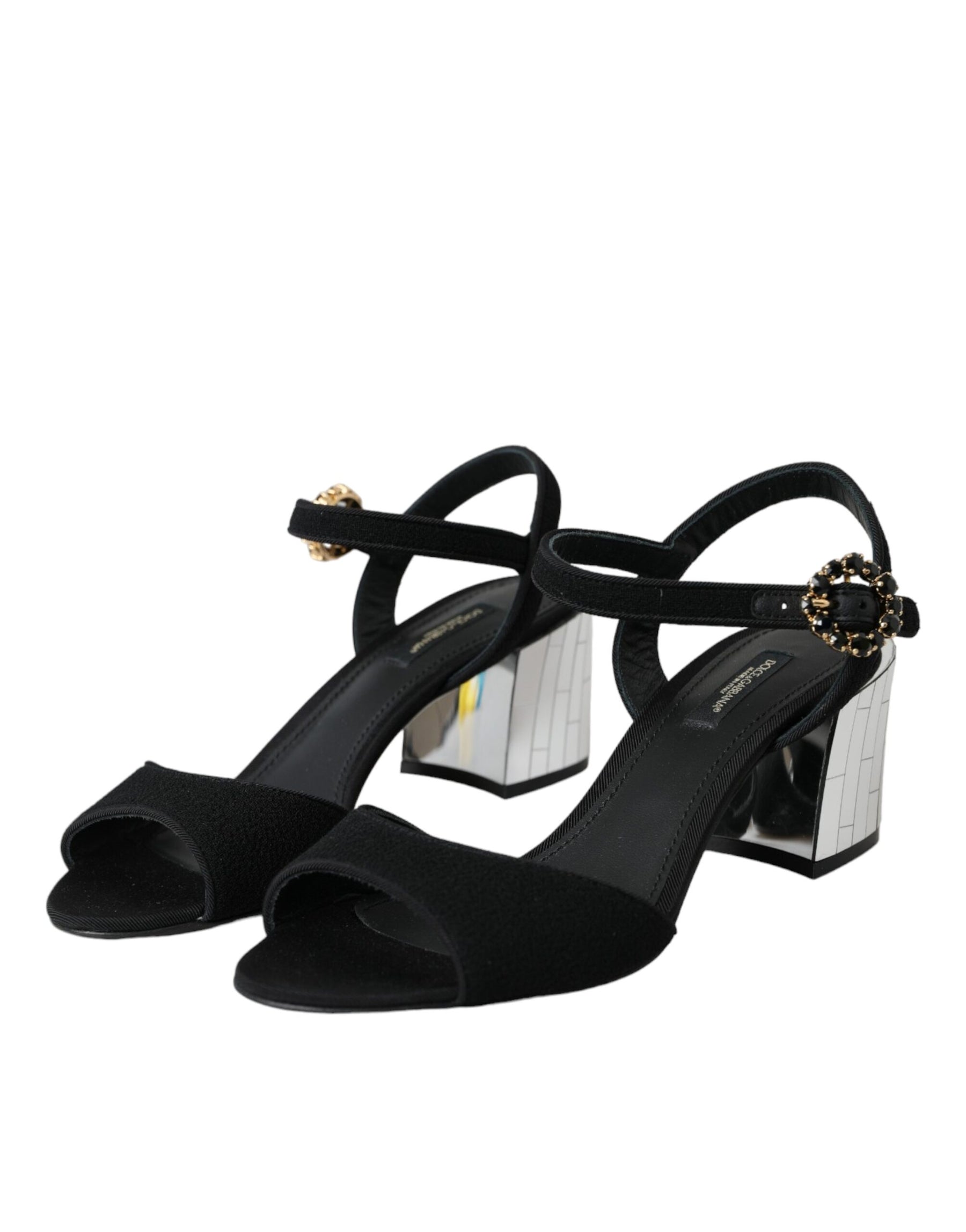 Dolce & Gabbana Black Crystal Ankle Strap Keira Sandal Shoes | Regal Royce