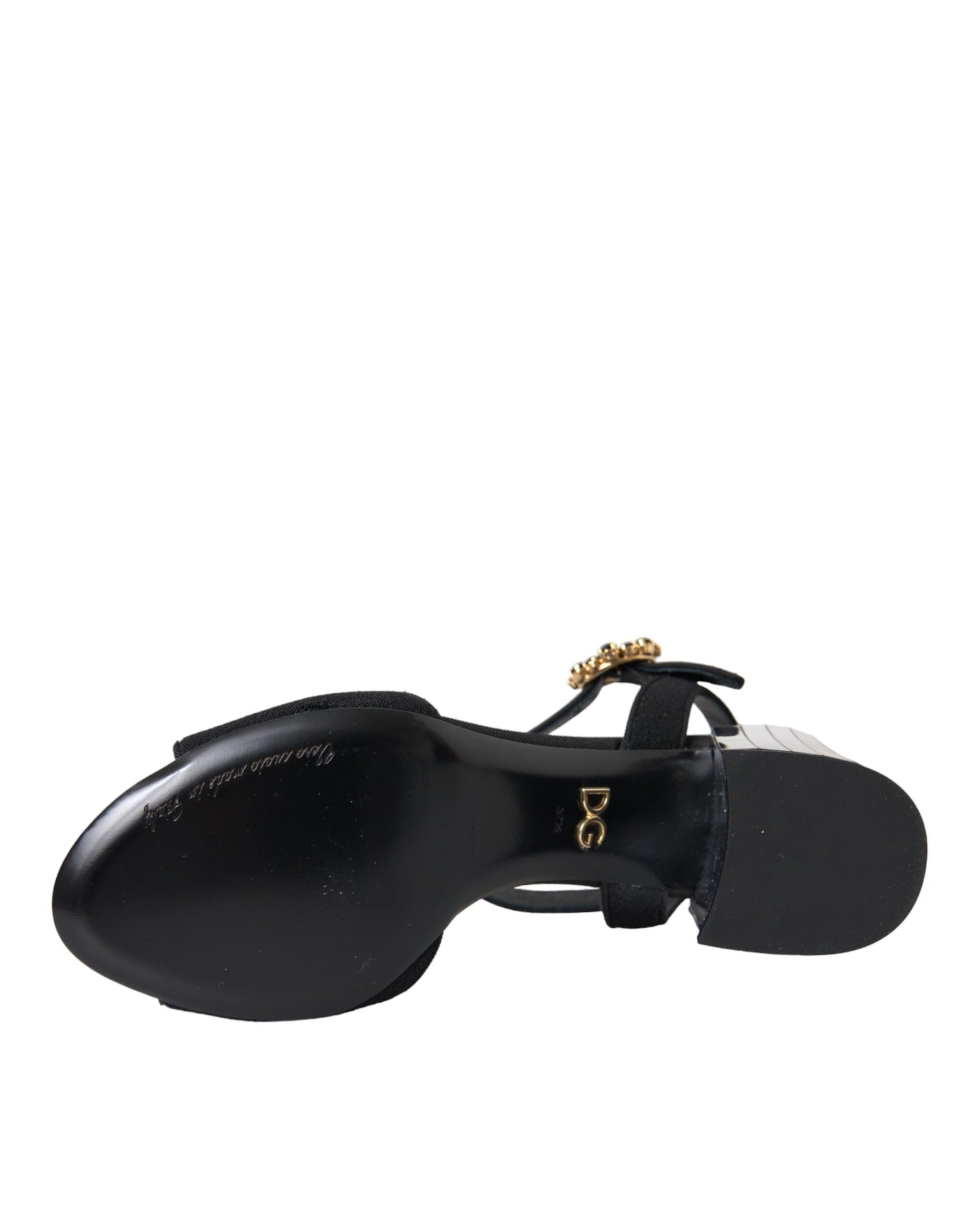 Dolce & Gabbana Black Crystal Ankle Strap Keira Sandal Shoes | Regal Royce