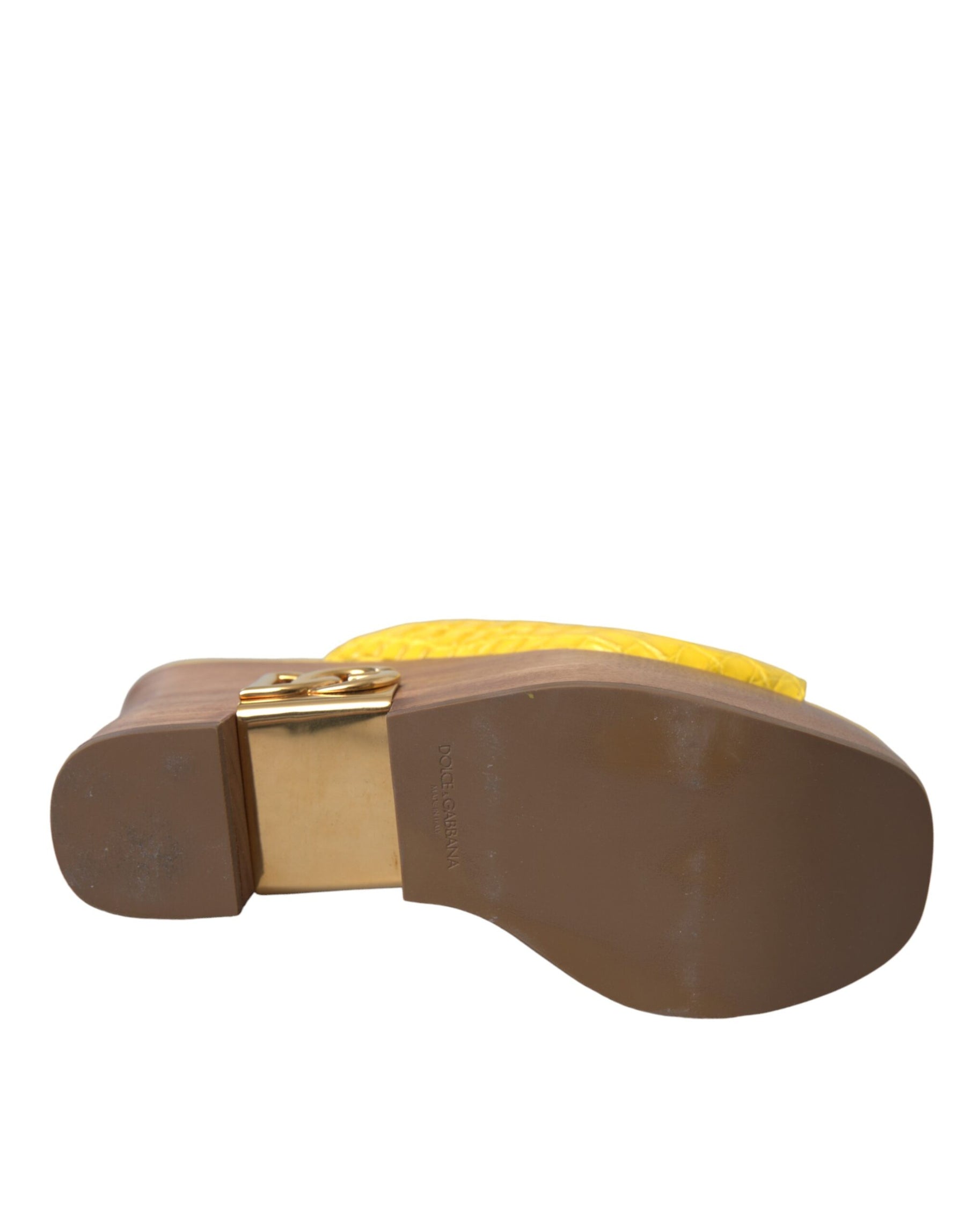 Dolce & Gabbana Yellow Leather Wood Mule Wedge Slides Shoes | Regal Royce