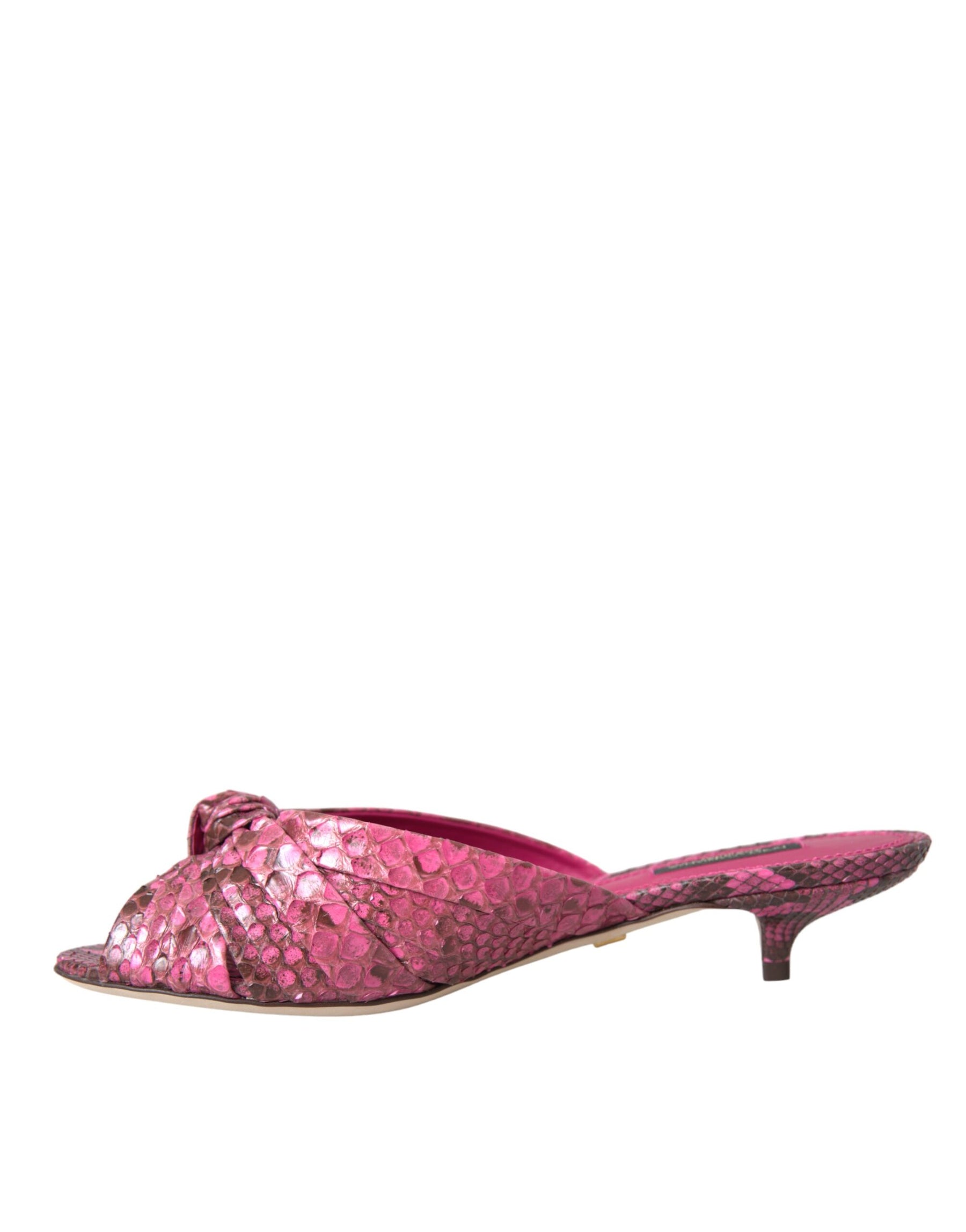 Dolce & Gabbana Pink Exotic Leather Kitten Heels Slides Shoes | Regal Royce
