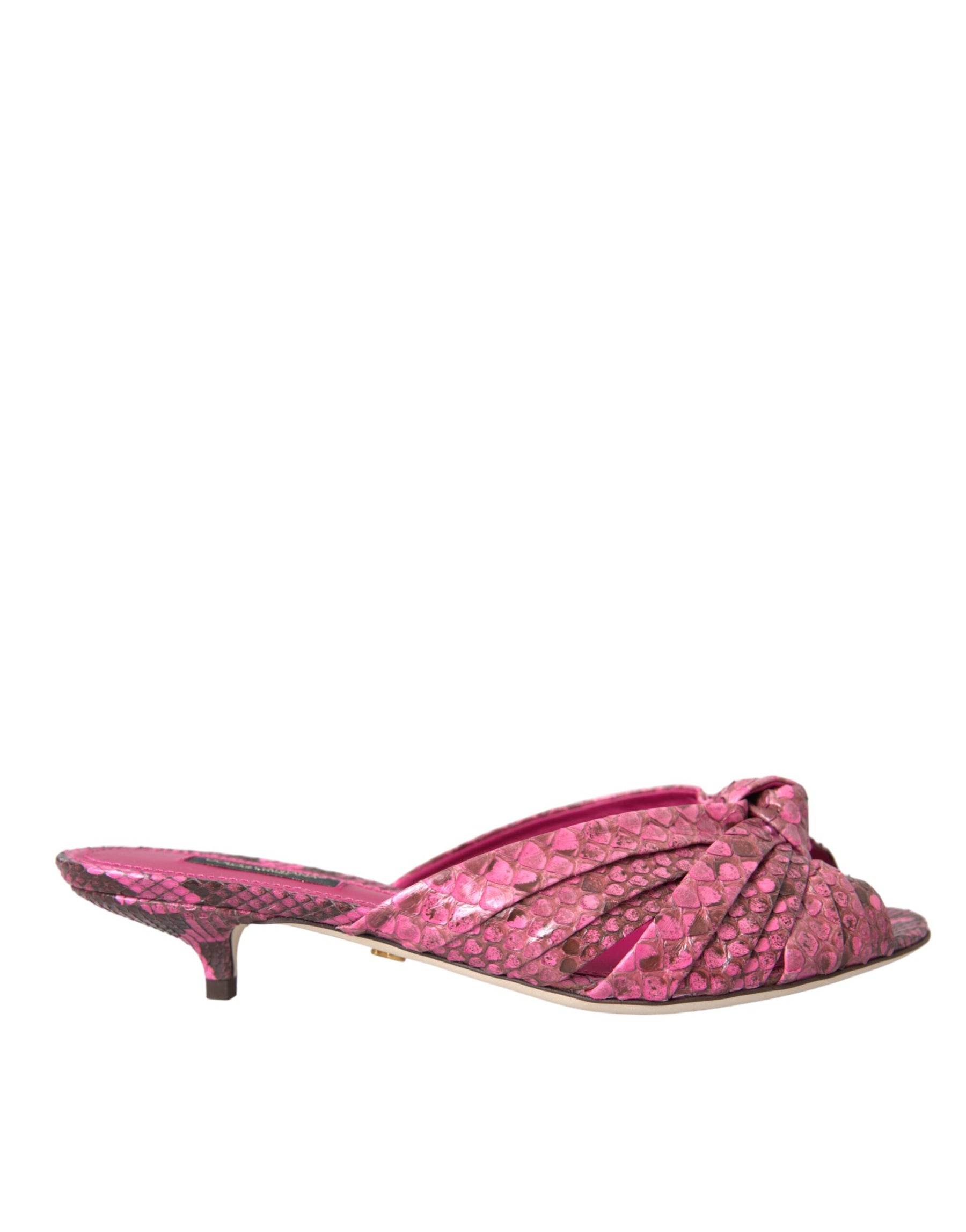 Dolce & Gabbana Pink Exotic Leather Kitten Heels Slides Shoes | Regal Royce