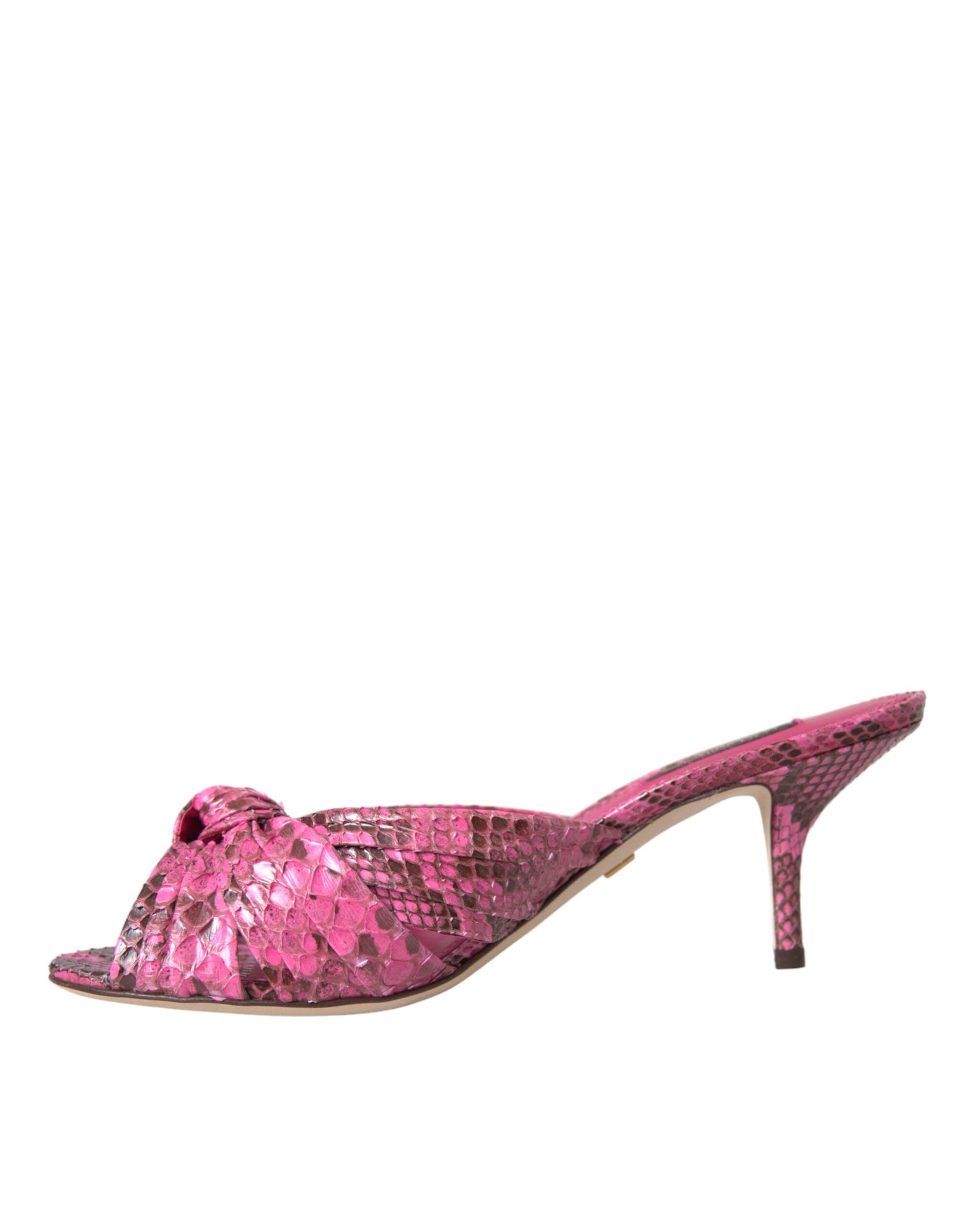 Dolce & Gabbana Pink Exotic Leather Kitten Heels Slides Shoes | Regal Royce