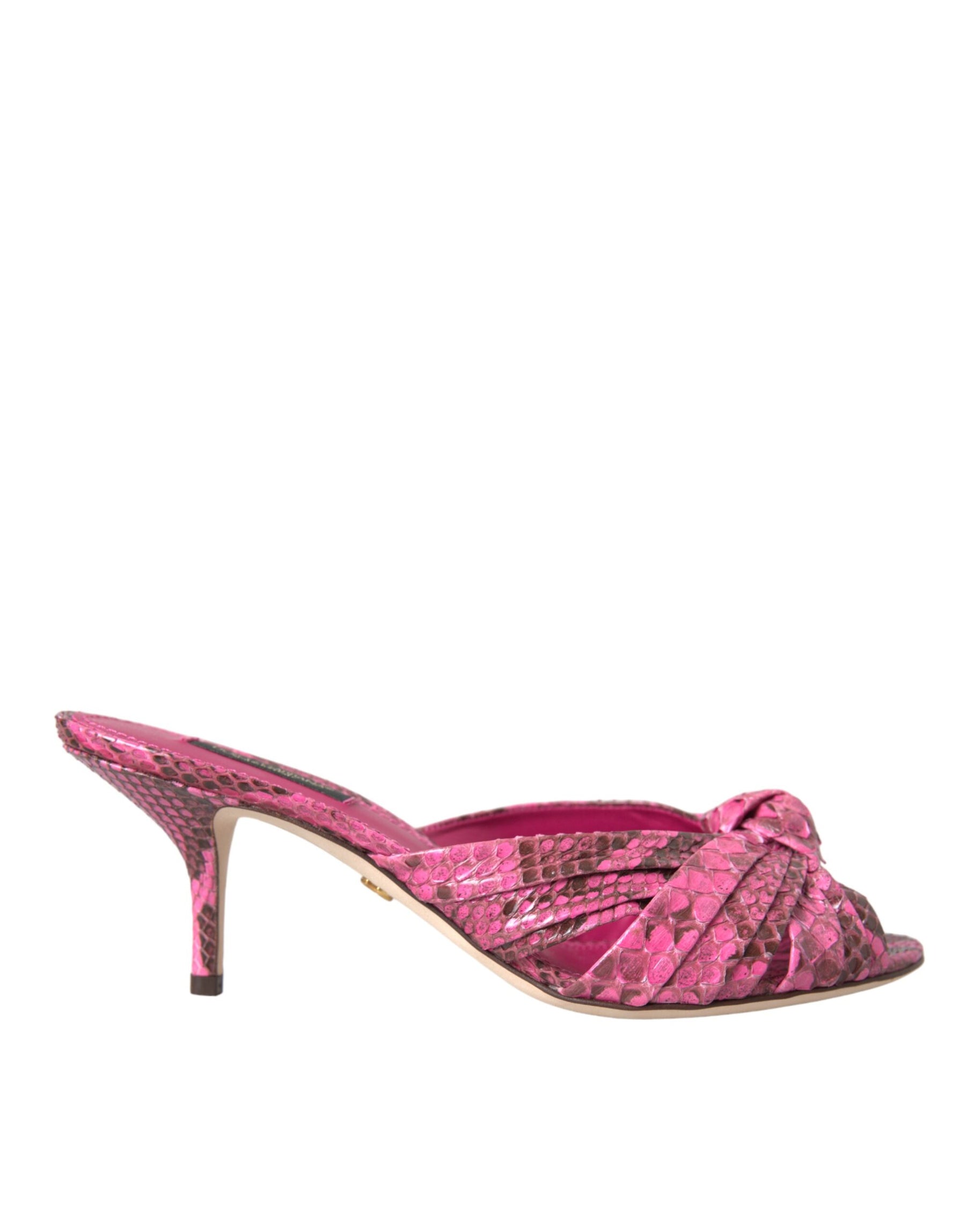Dolce & Gabbana Pink Exotic Leather Kitten Heels Slides Shoes | Regal Royce