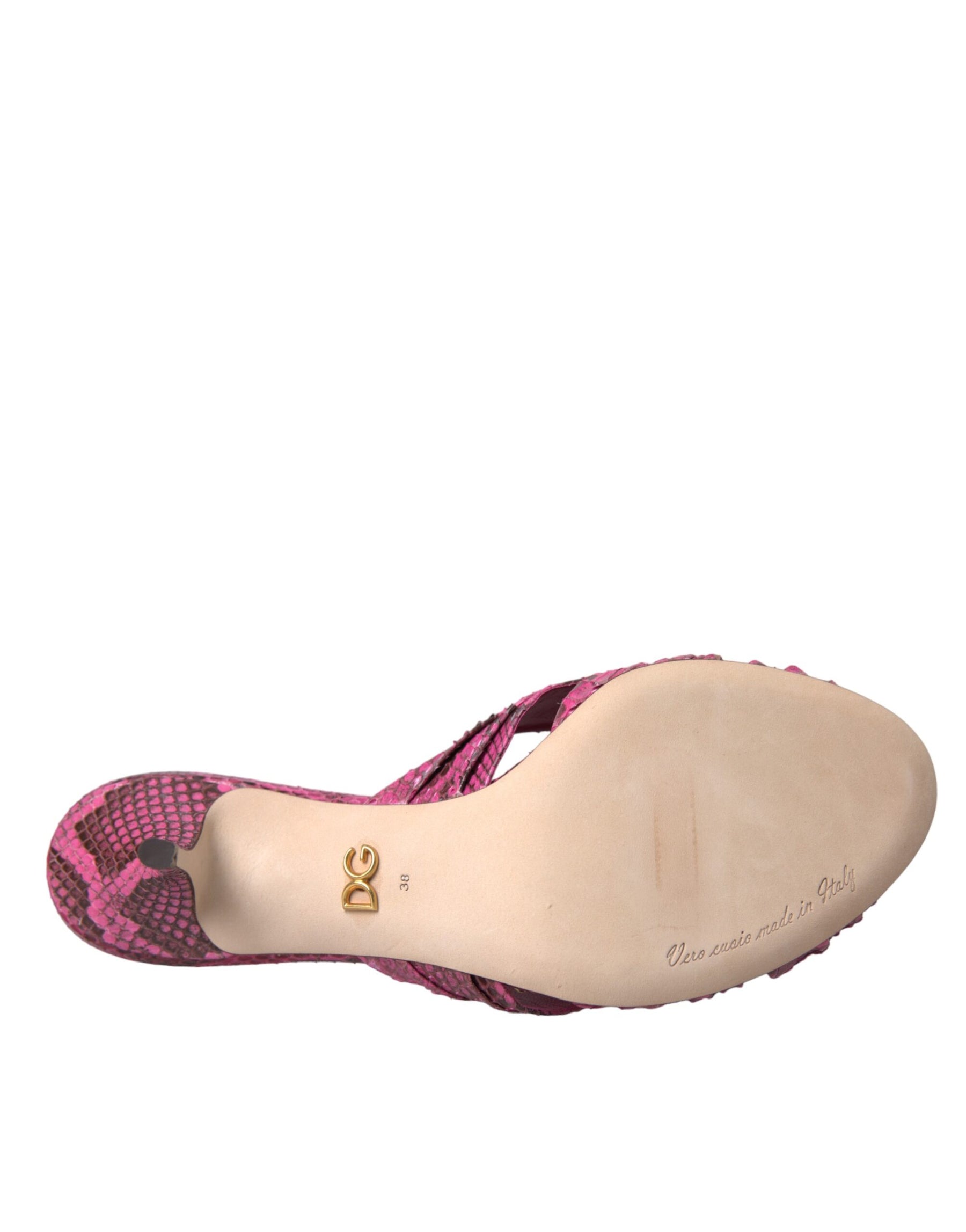 Dolce & Gabbana Pink Exotic Leather Kitten Heels Slides Shoes | Regal Royce