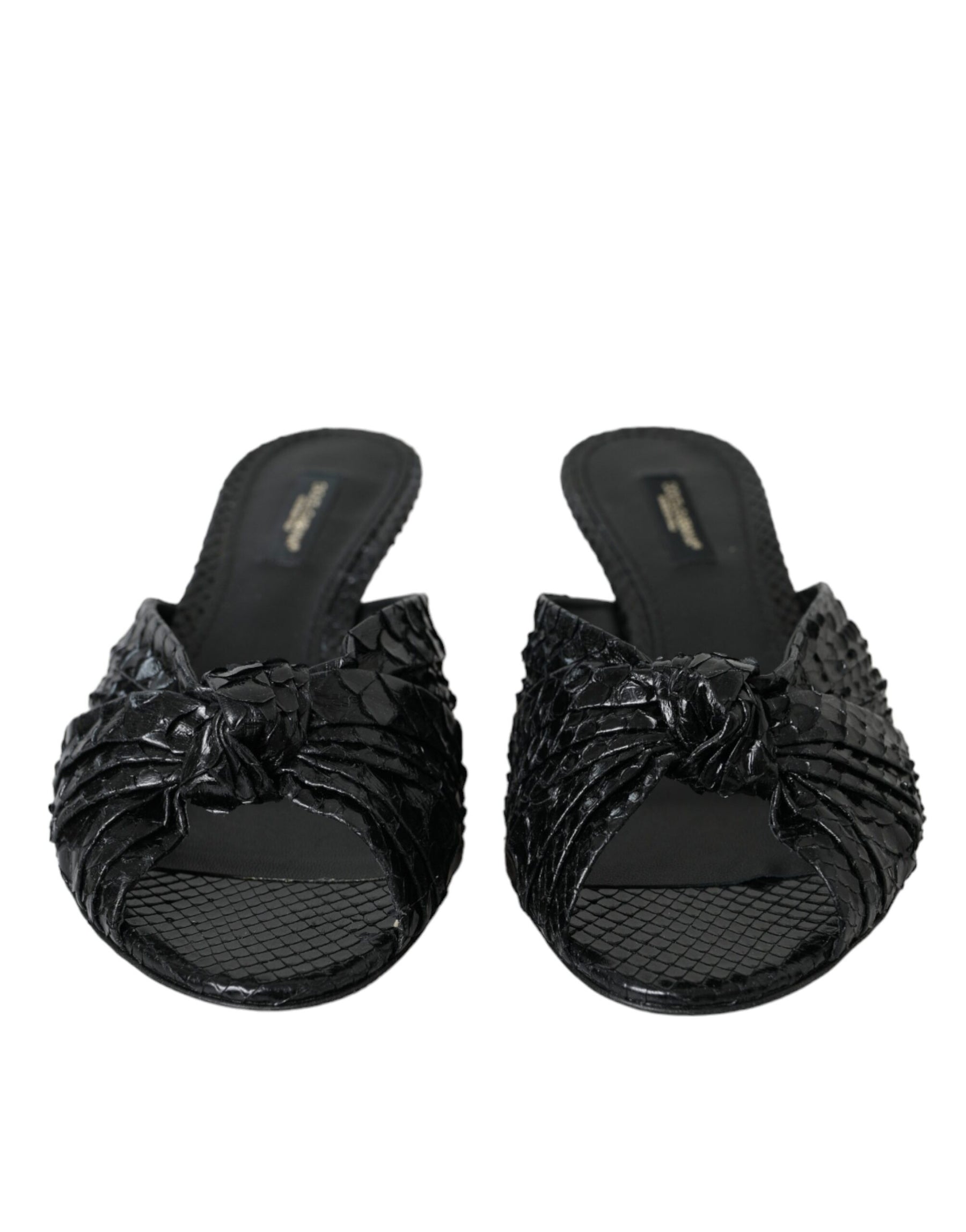 Dolce & Gabbana Black Exotic Leather Heels Slides Shoes | Regal Royce