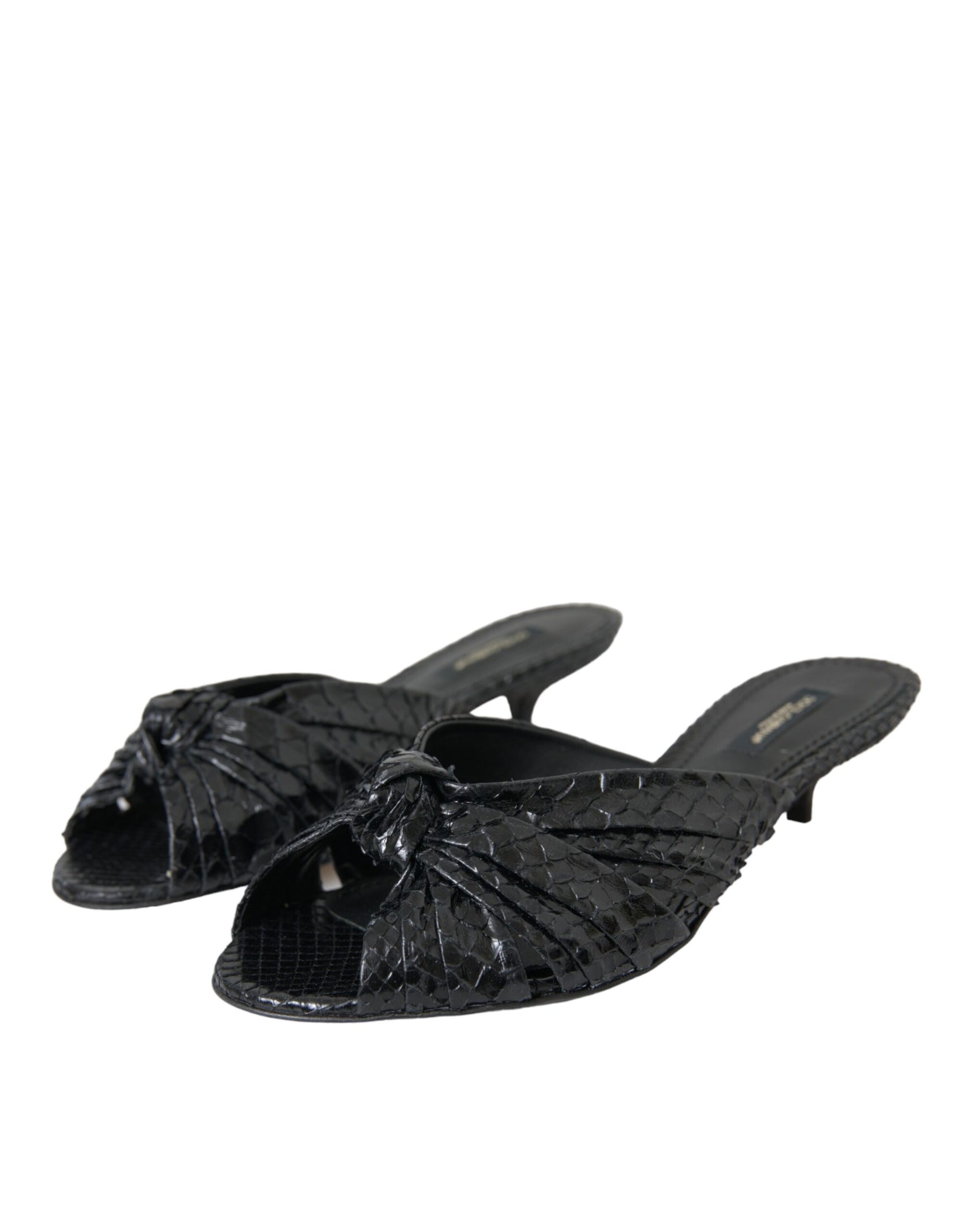 Dolce & Gabbana Black Exotic Leather Heels Slides Shoes | Regal Royce