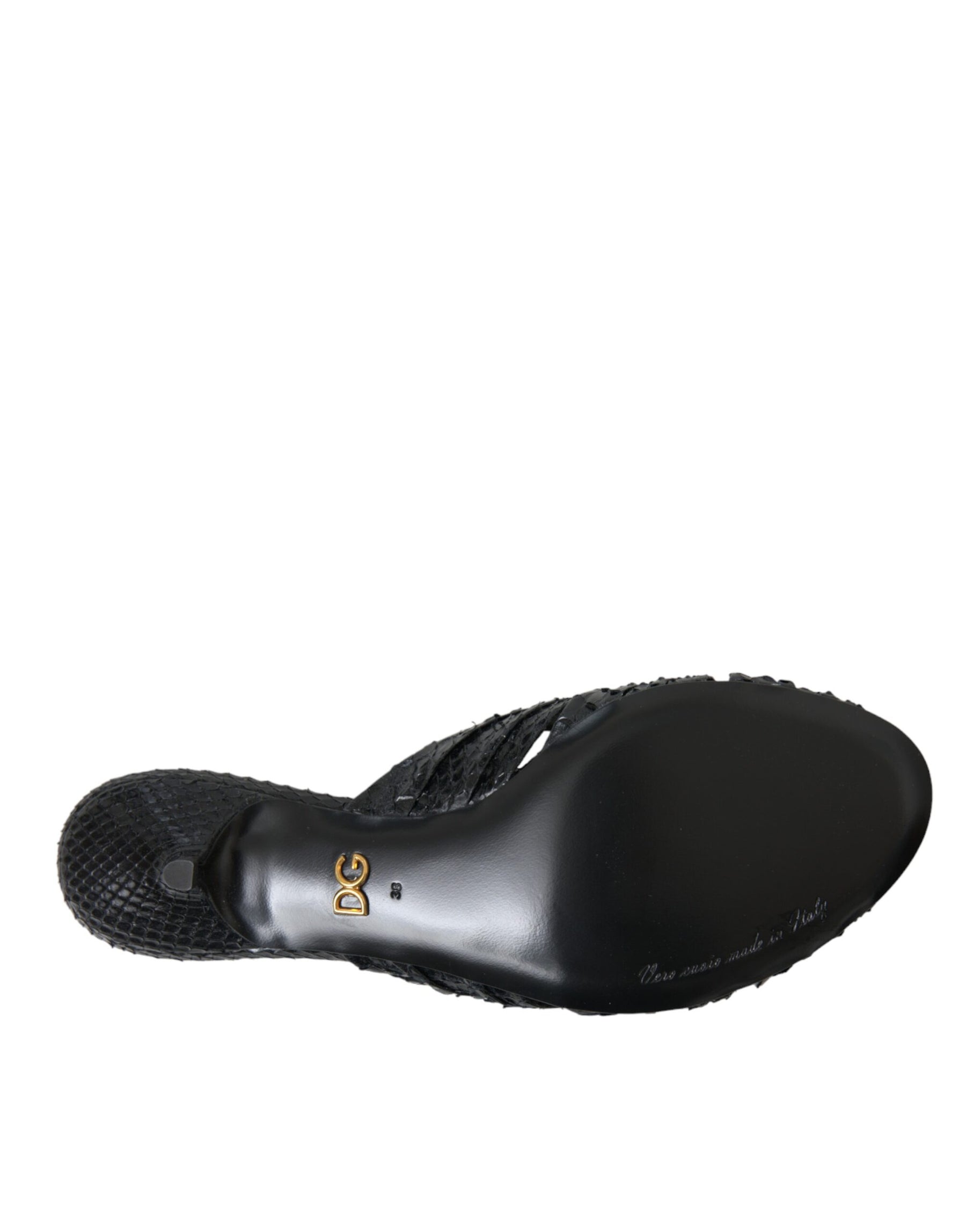 Dolce & Gabbana Black Exotic Leather Heels Slides Shoes | Regal Royce