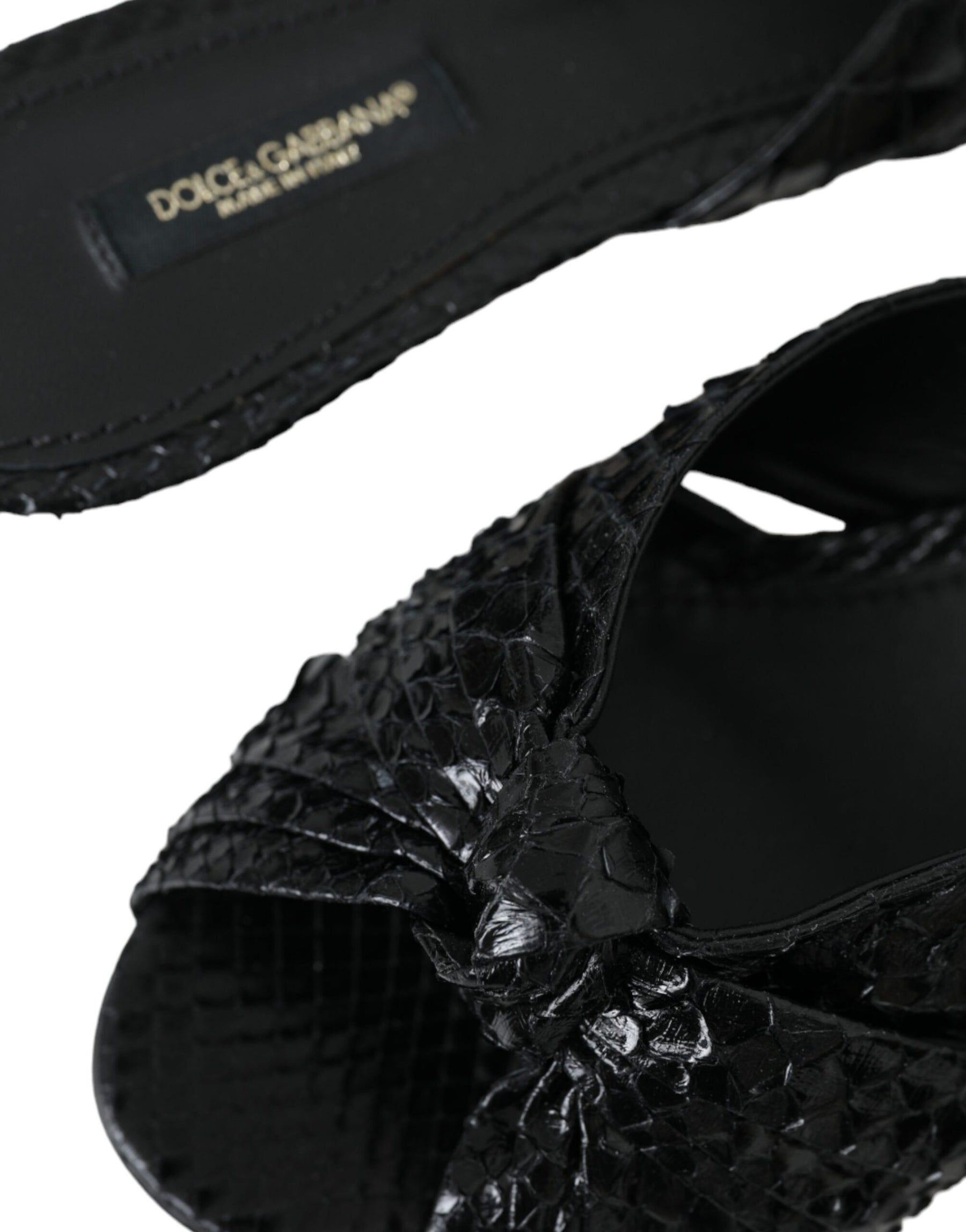 Dolce & Gabbana Black Exotic Leather Heels Slides Shoes | Regal Royce