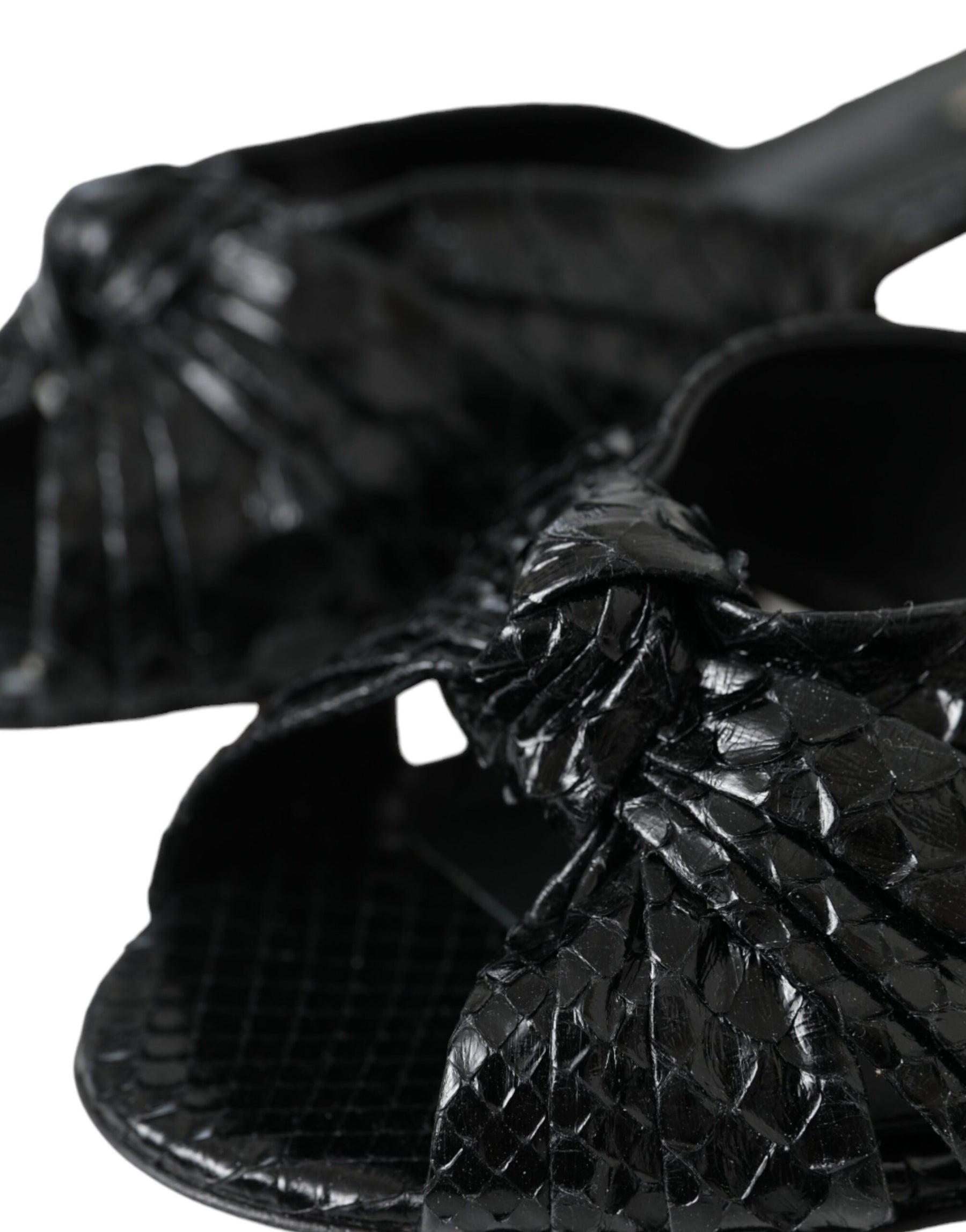 Dolce & Gabbana Black Exotic Leather Heels Slides Shoes | Regal Royce