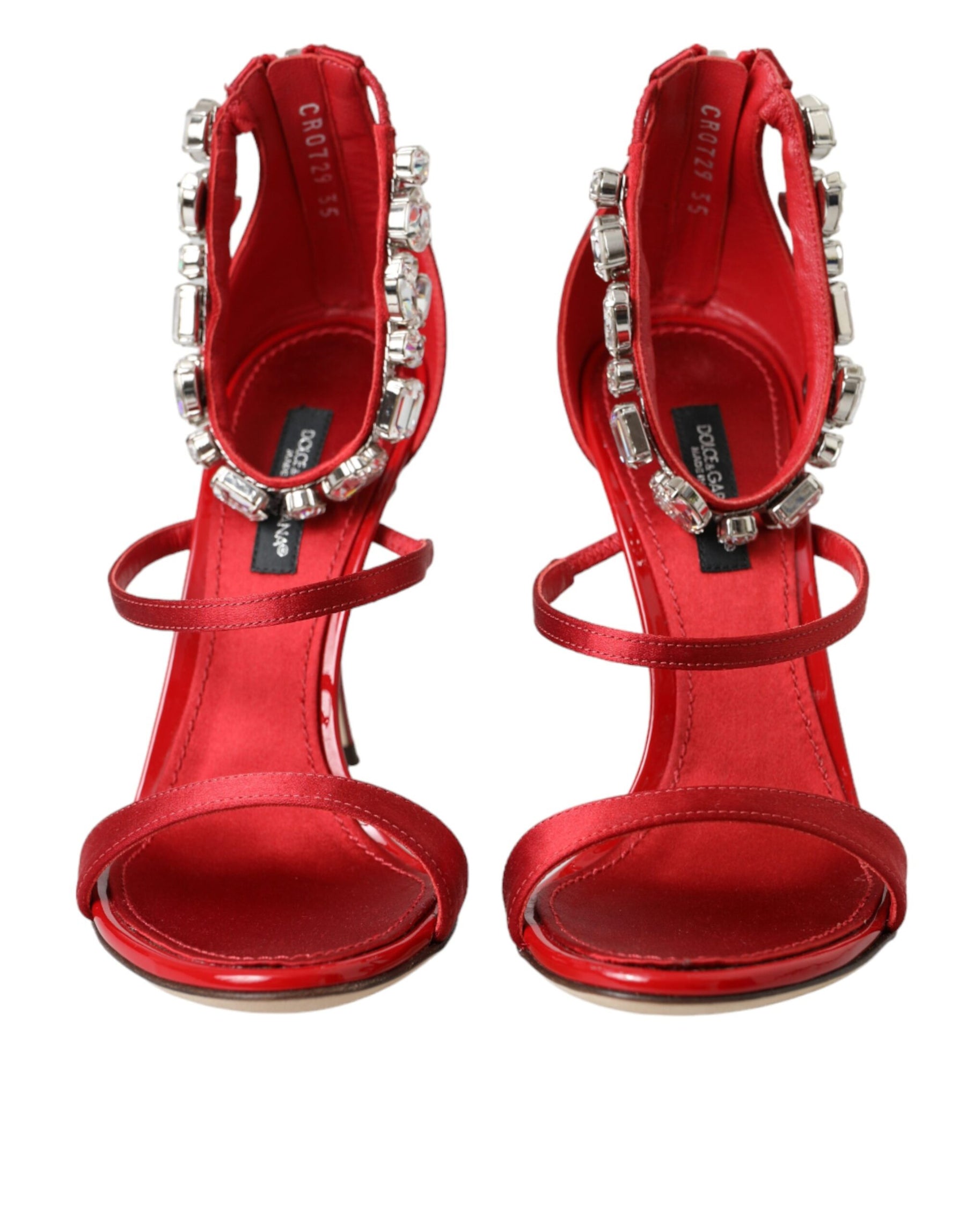 Dolce & Gabbana Red Keira Satin Crystals Sandals Heels Shoes | Regal Royce