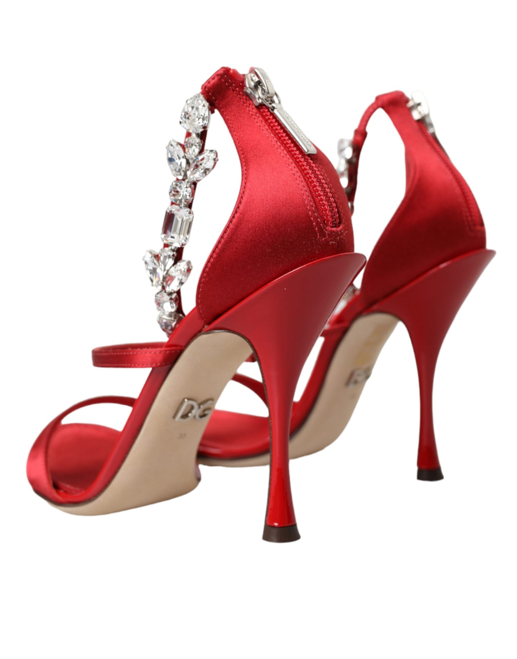 Dolce & Gabbana Red Keira Satin Crystals Sandals Heels Shoes | Regal Royce