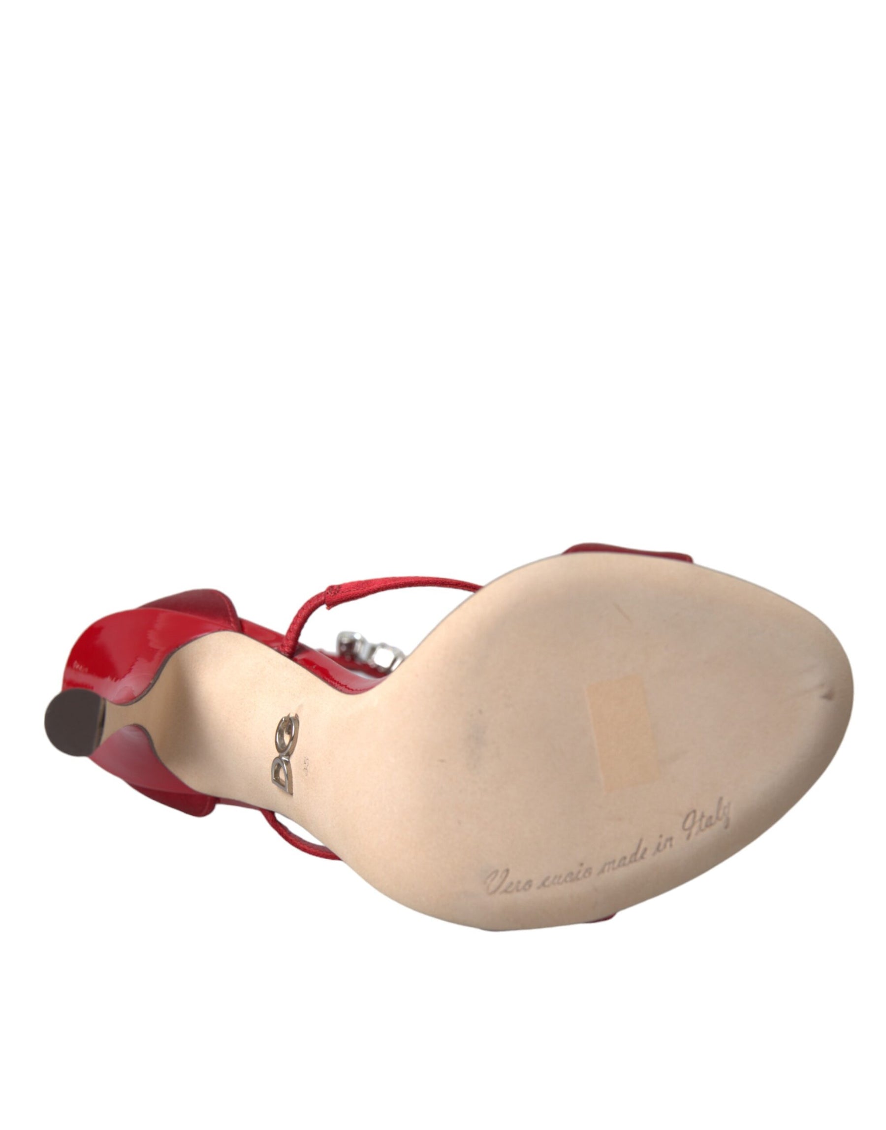 Dolce & Gabbana Red Keira Satin Crystals Sandals Heels Shoes | Regal Royce