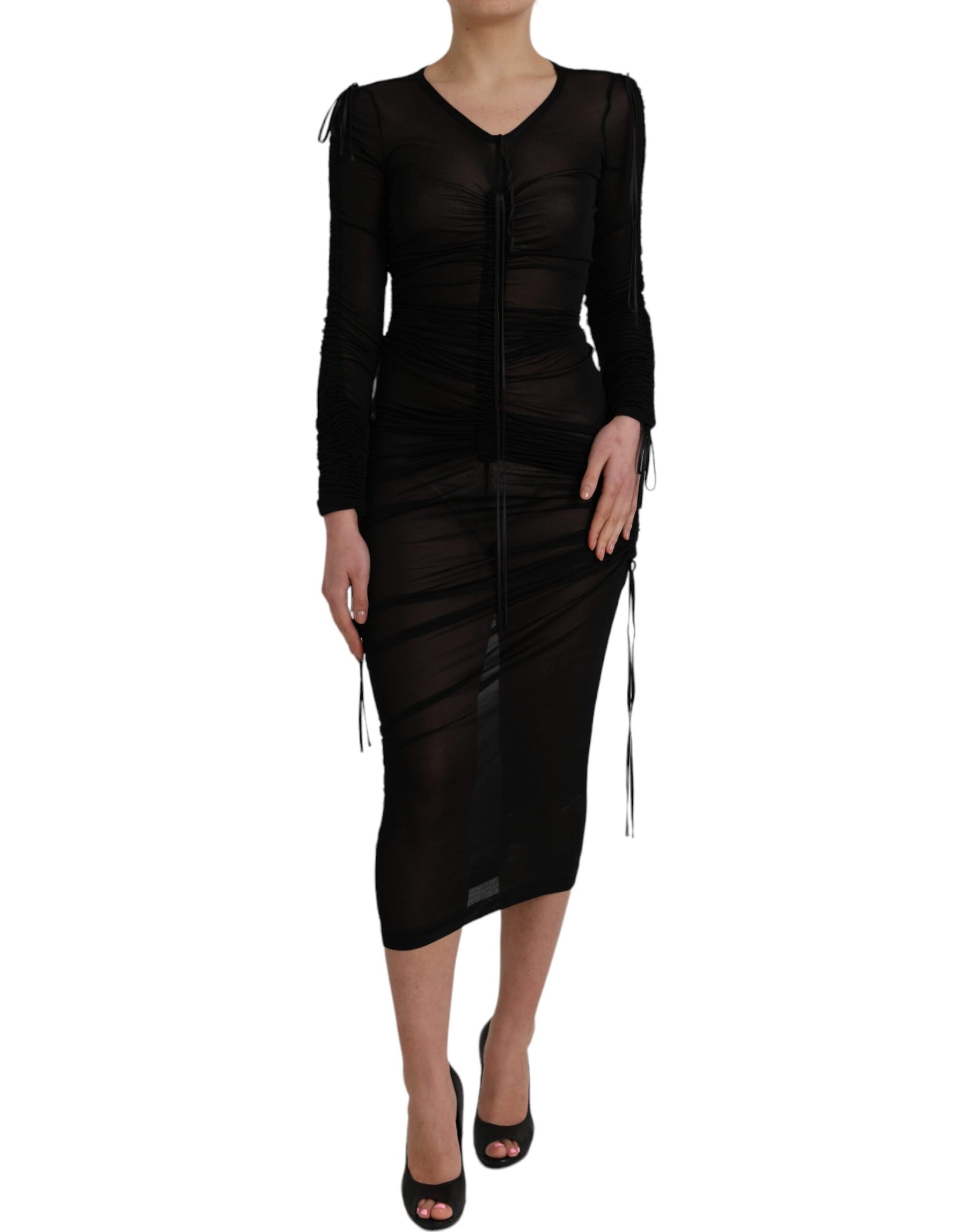 Dolce & Gabbana Black Sheer Bodycon Sheath Midi Dress | Regal Royce