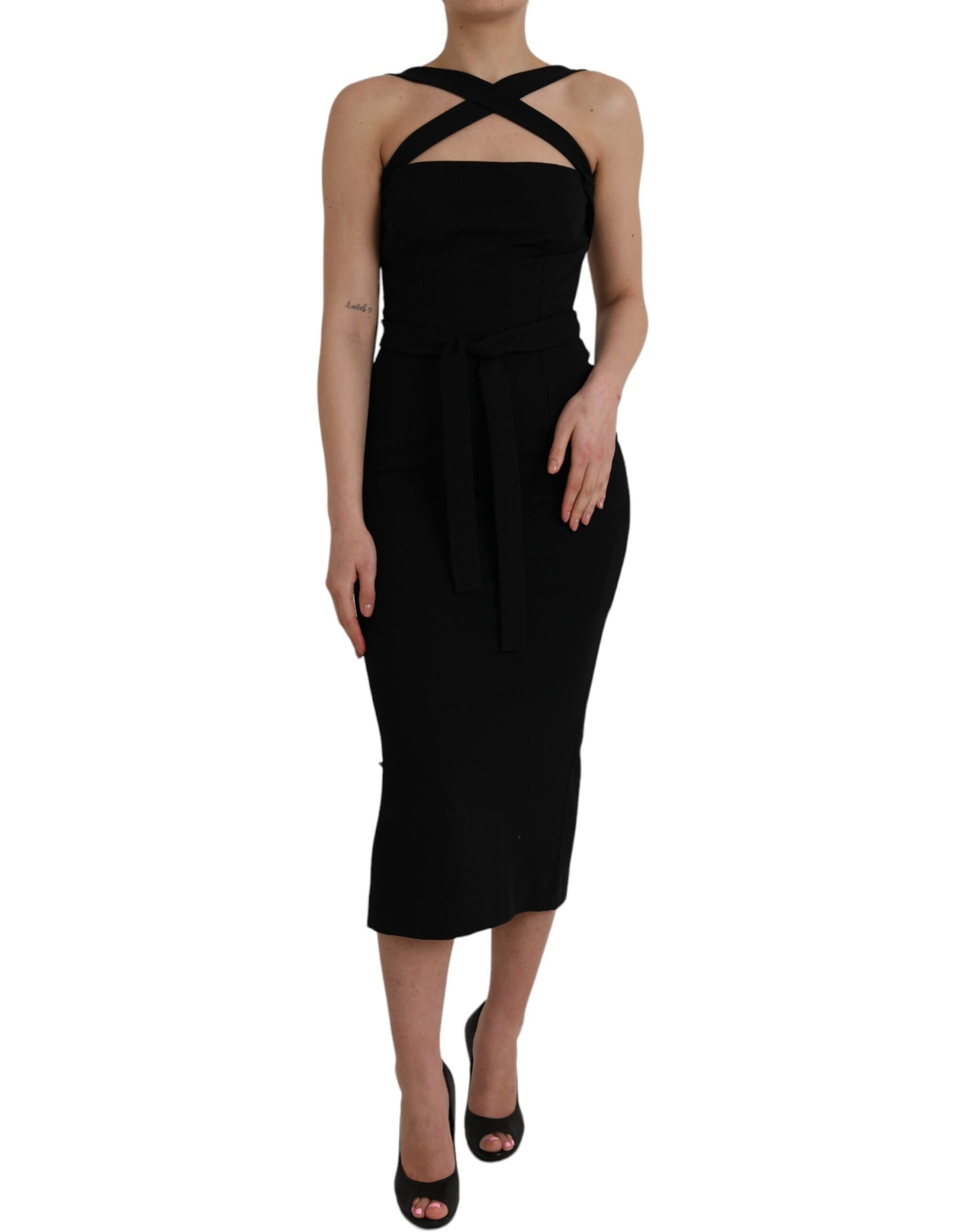 Dolce & Gabbana Black Sheath Halter Sleeveless Midi Dress | Regal Royce