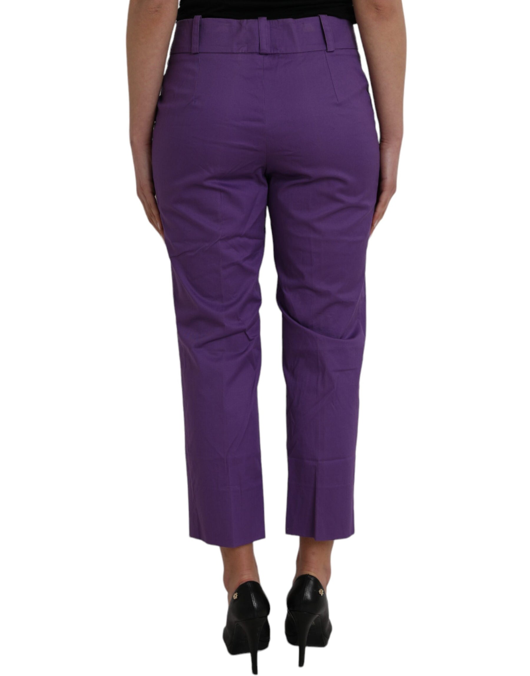 BENCIVENGA Purple Cotton MidWaist Straight Cropped Pants | Regal Royce