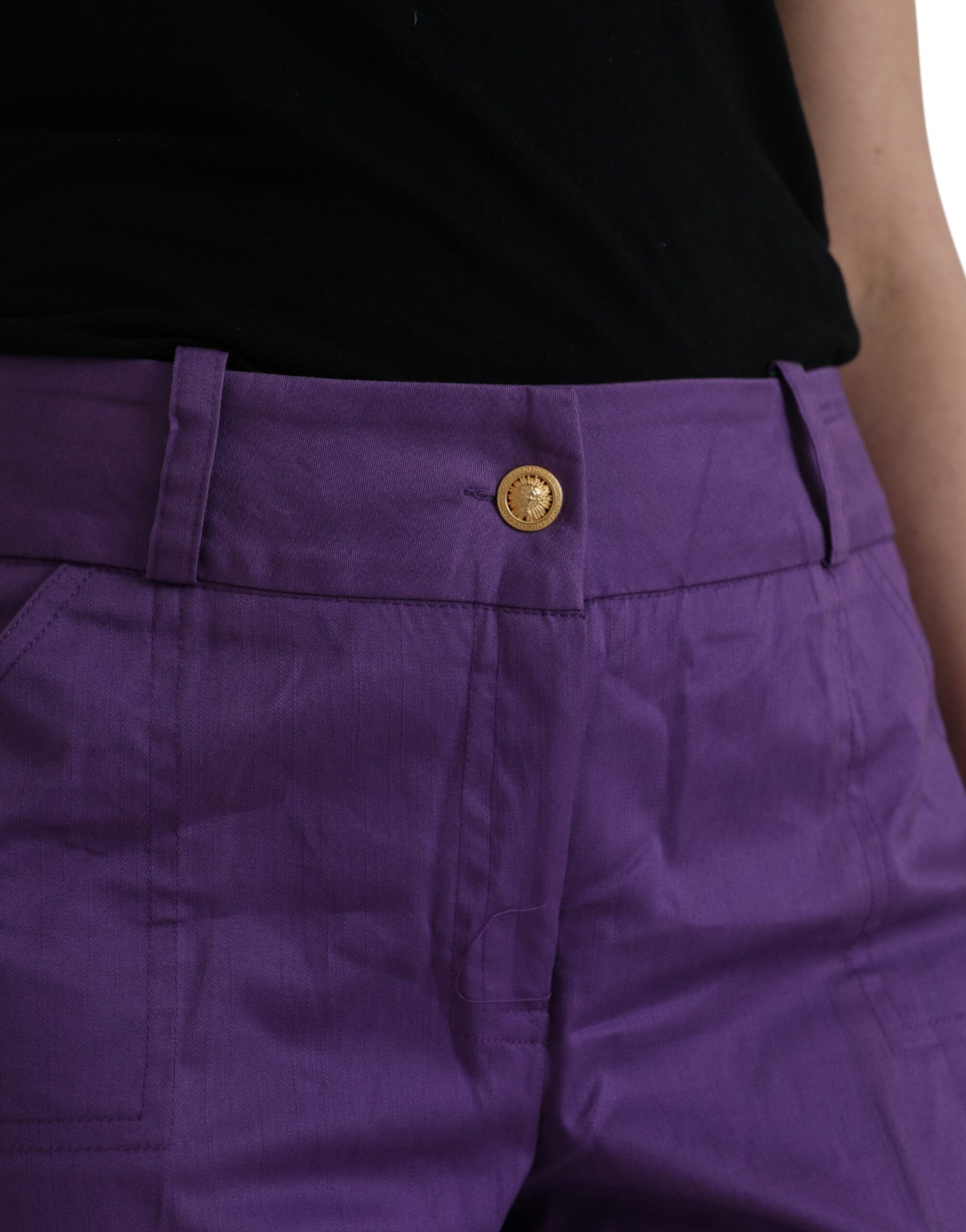 BENCIVENGA Purple Cotton MidWaist Straight Cropped Pants | Regal Royce