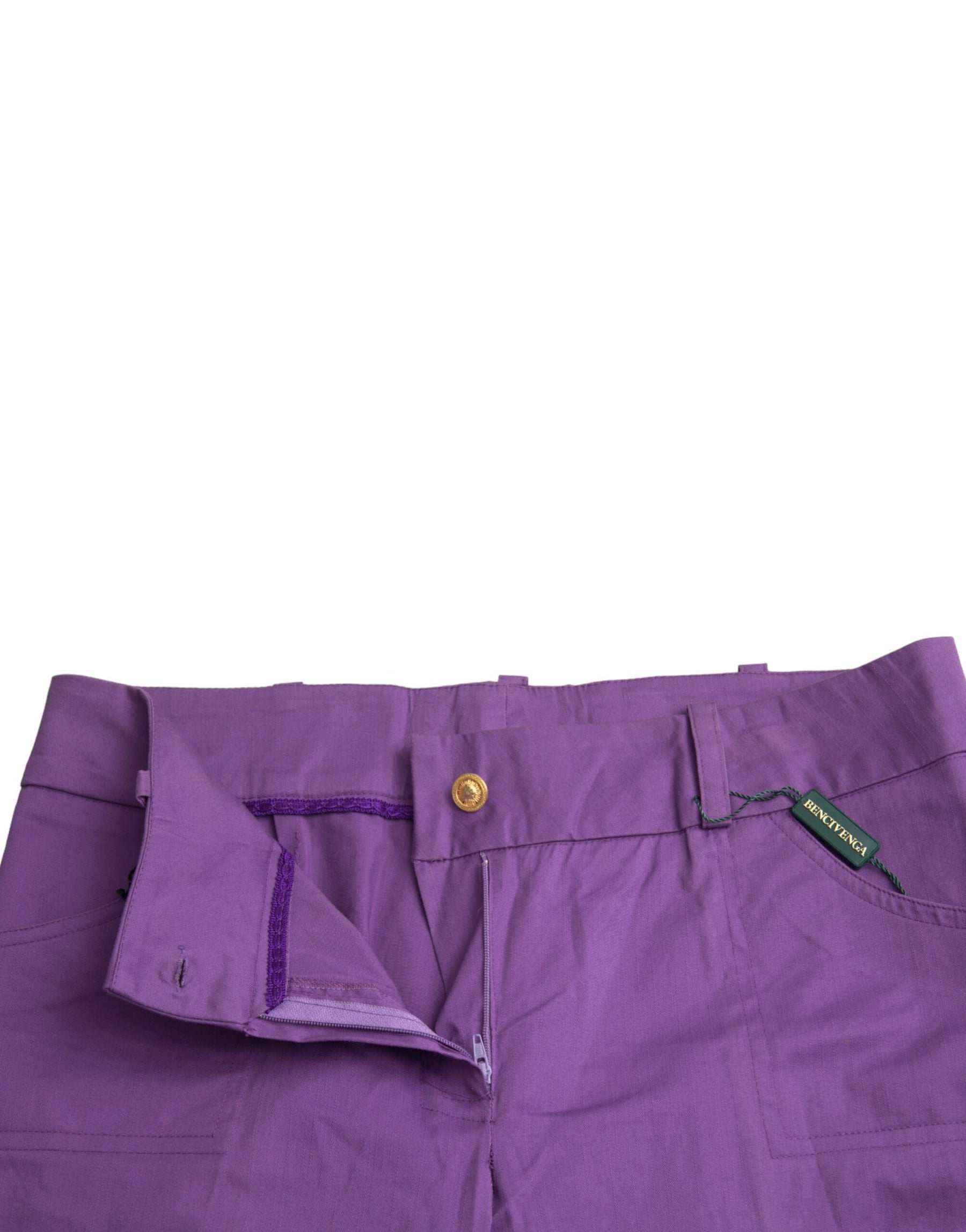 BENCIVENGA Purple Cotton MidWaist Straight Cropped Pants | Regal Royce