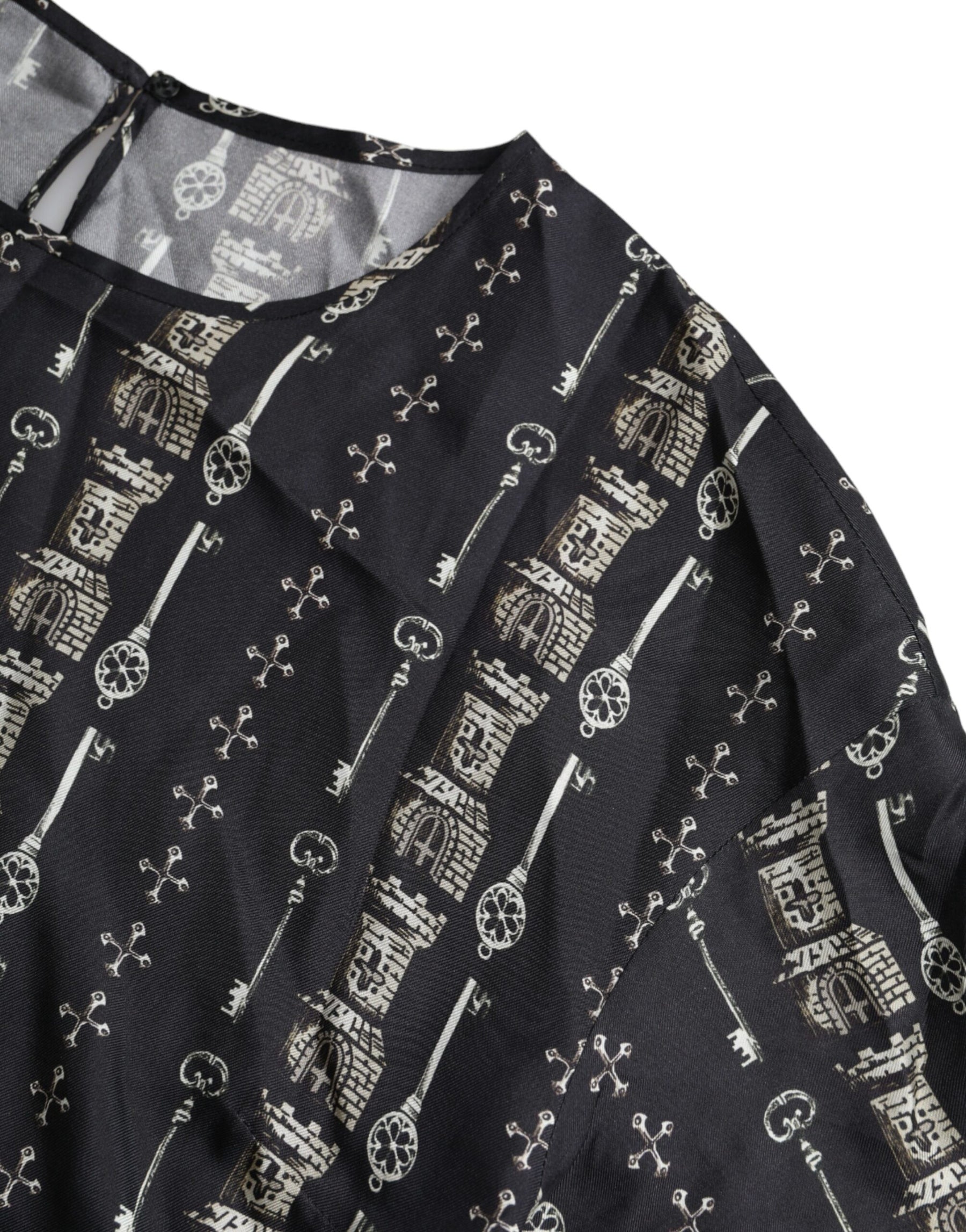 Dolce & Gabbana Black Key Castle Print Silk Blouse T-shirt | Regal Royce
