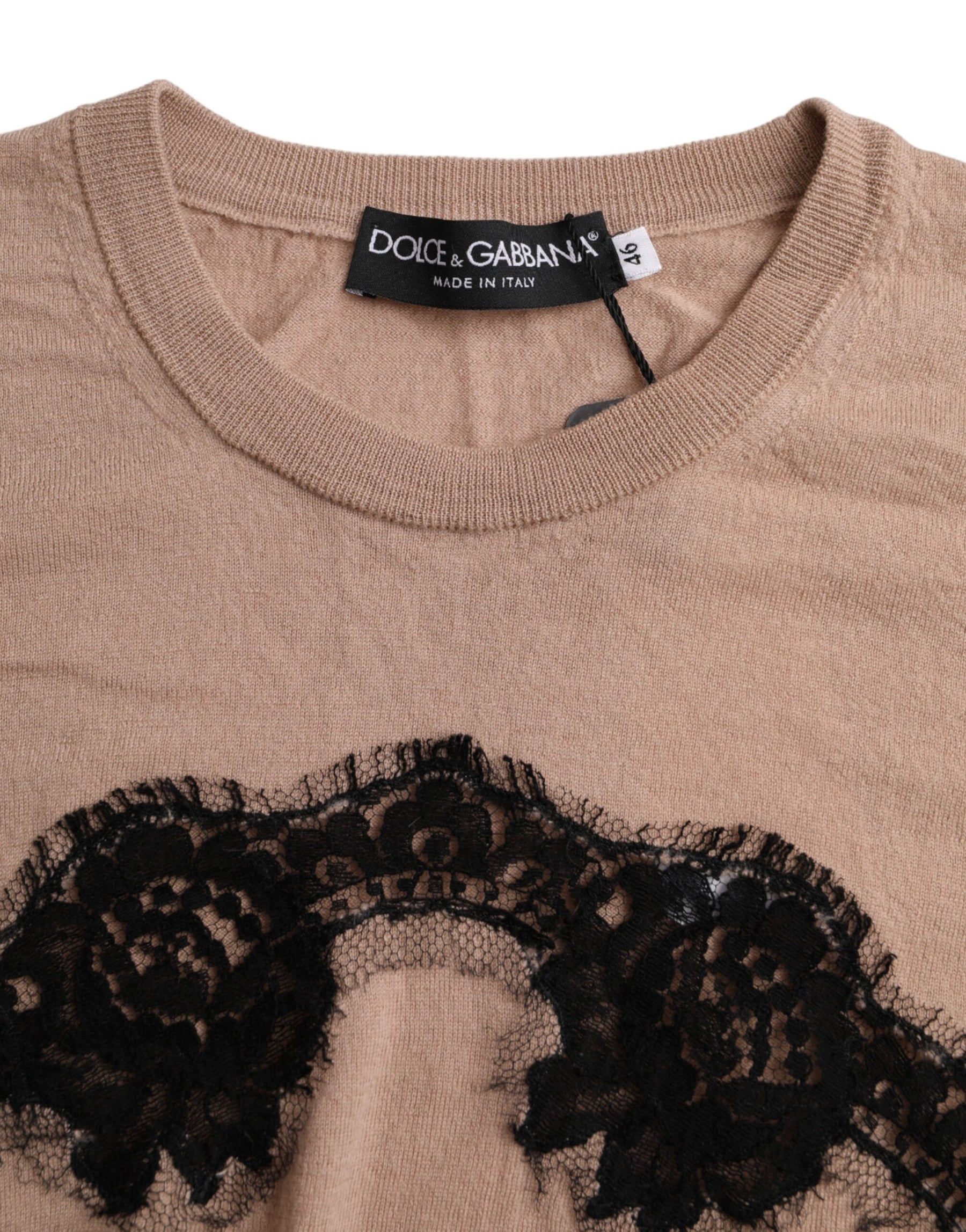Dolce & Gabbana Brown Wool Black Lace 3/4 Sleeve Blouse Top | Regal Royce