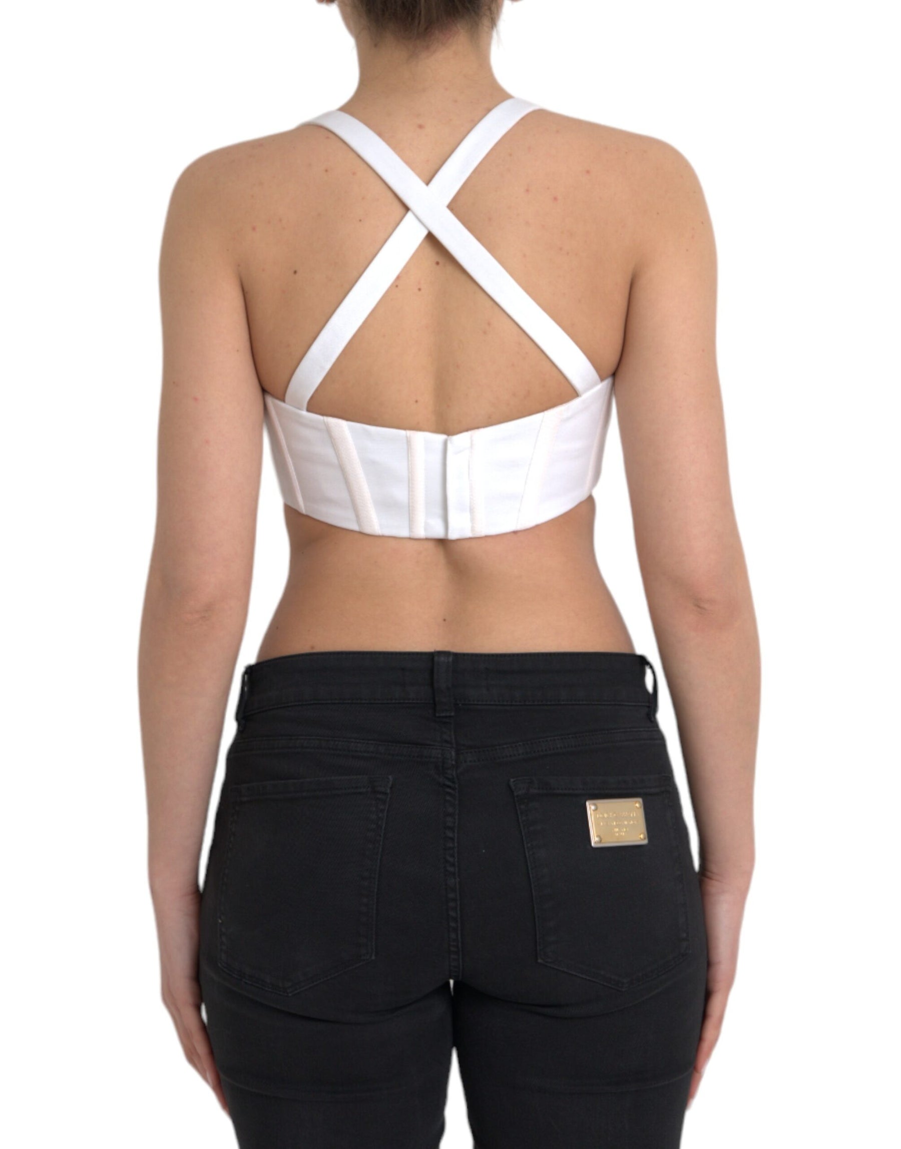 Versace White Viscose Bustier Sleeveless Cropped Top | Regal Royce