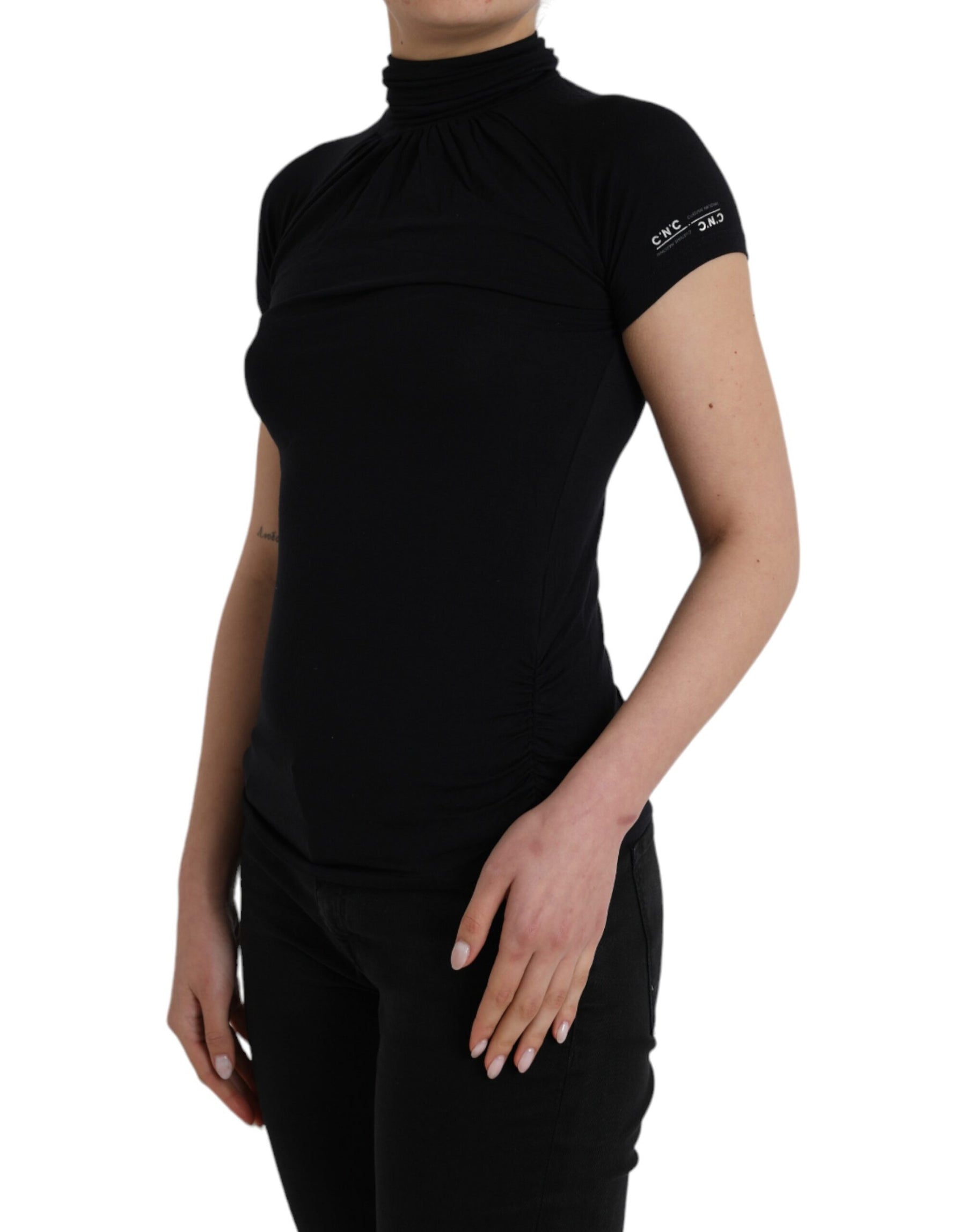 Costume National Black Turtleneck Viscose Short Sleeve Top | Regal Royce
