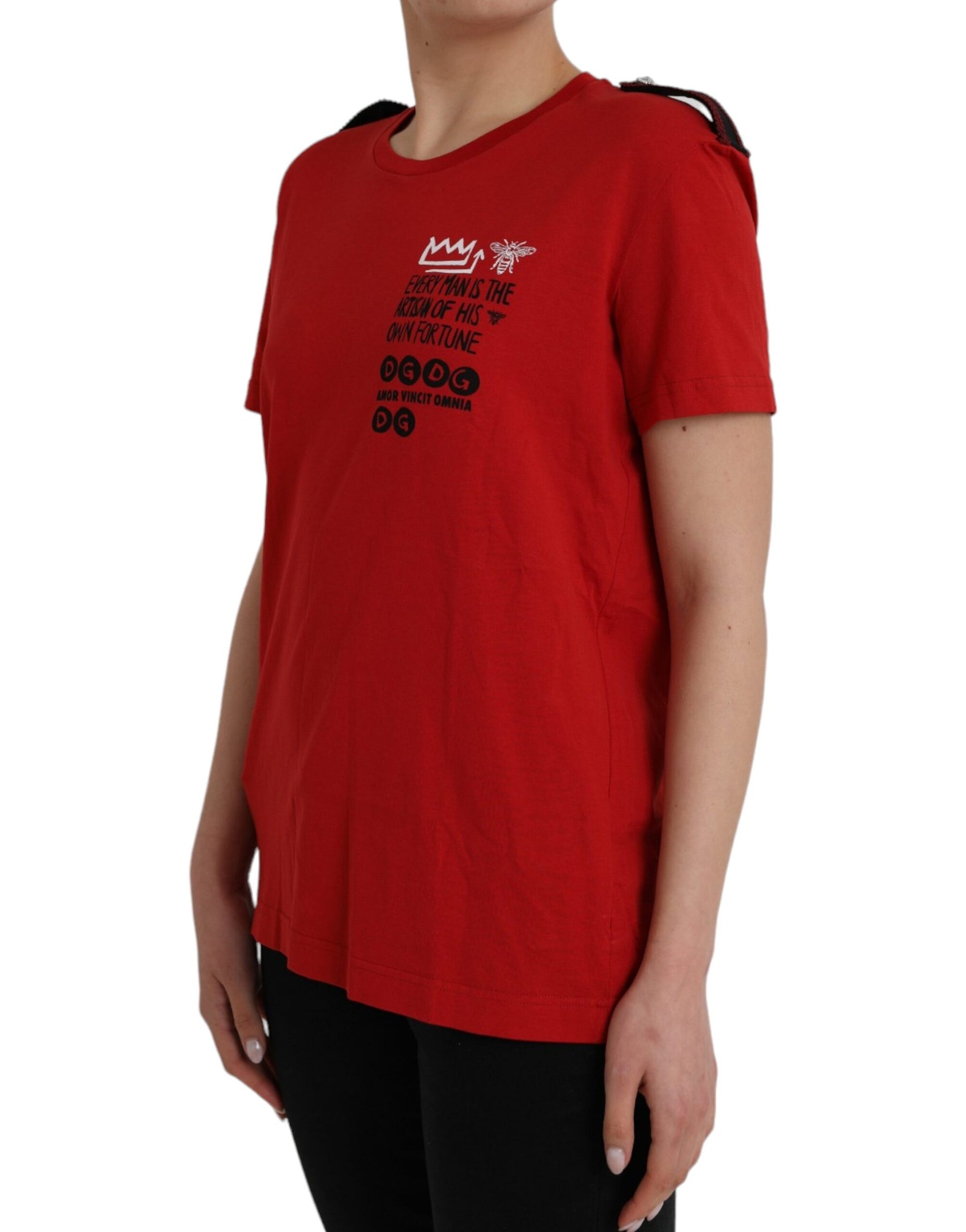 Dolce & Gabbana Red Cotton Graphic Print Crew Neck T-shirt | Regal Royce
