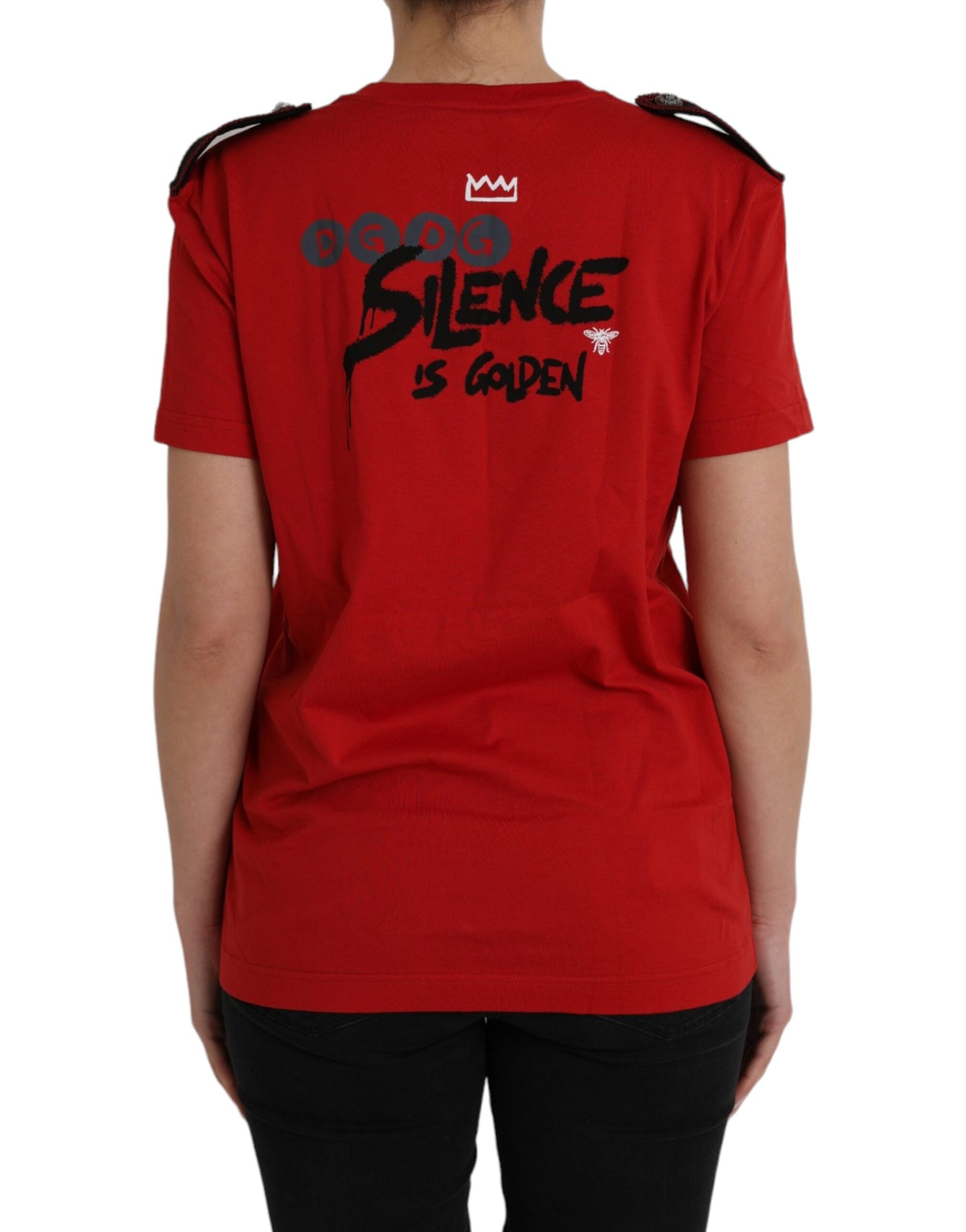 Dolce & Gabbana Red Cotton Graphic Print Crew Neck T-shirt | Regal Royce