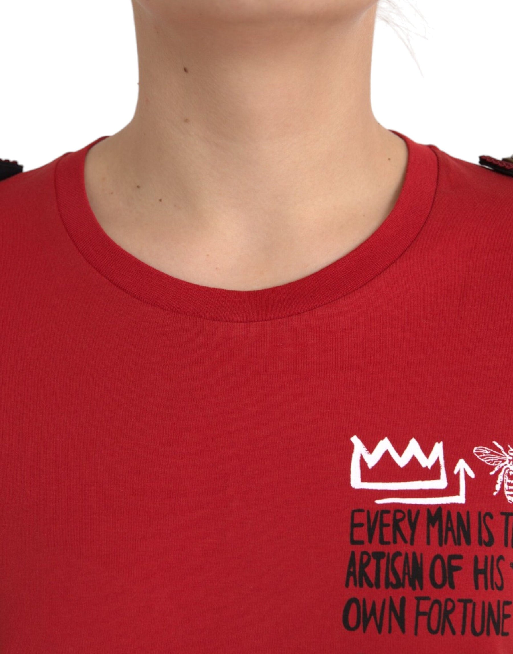 Dolce & Gabbana Red Cotton Graphic Print Crew Neck T-shirt | Regal Royce