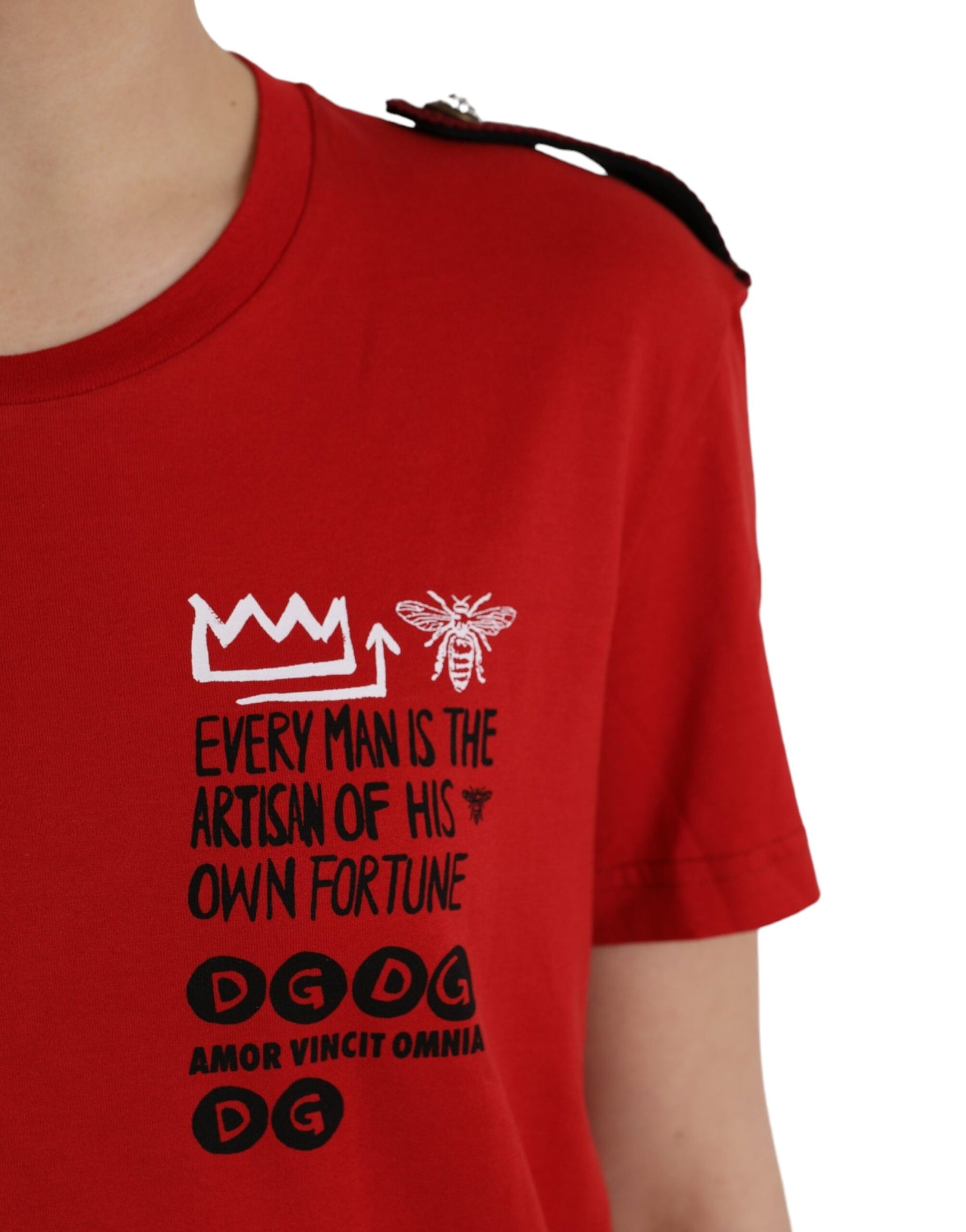 Dolce & Gabbana Red Cotton Graphic Print Crew Neck T-shirt | Regal Royce